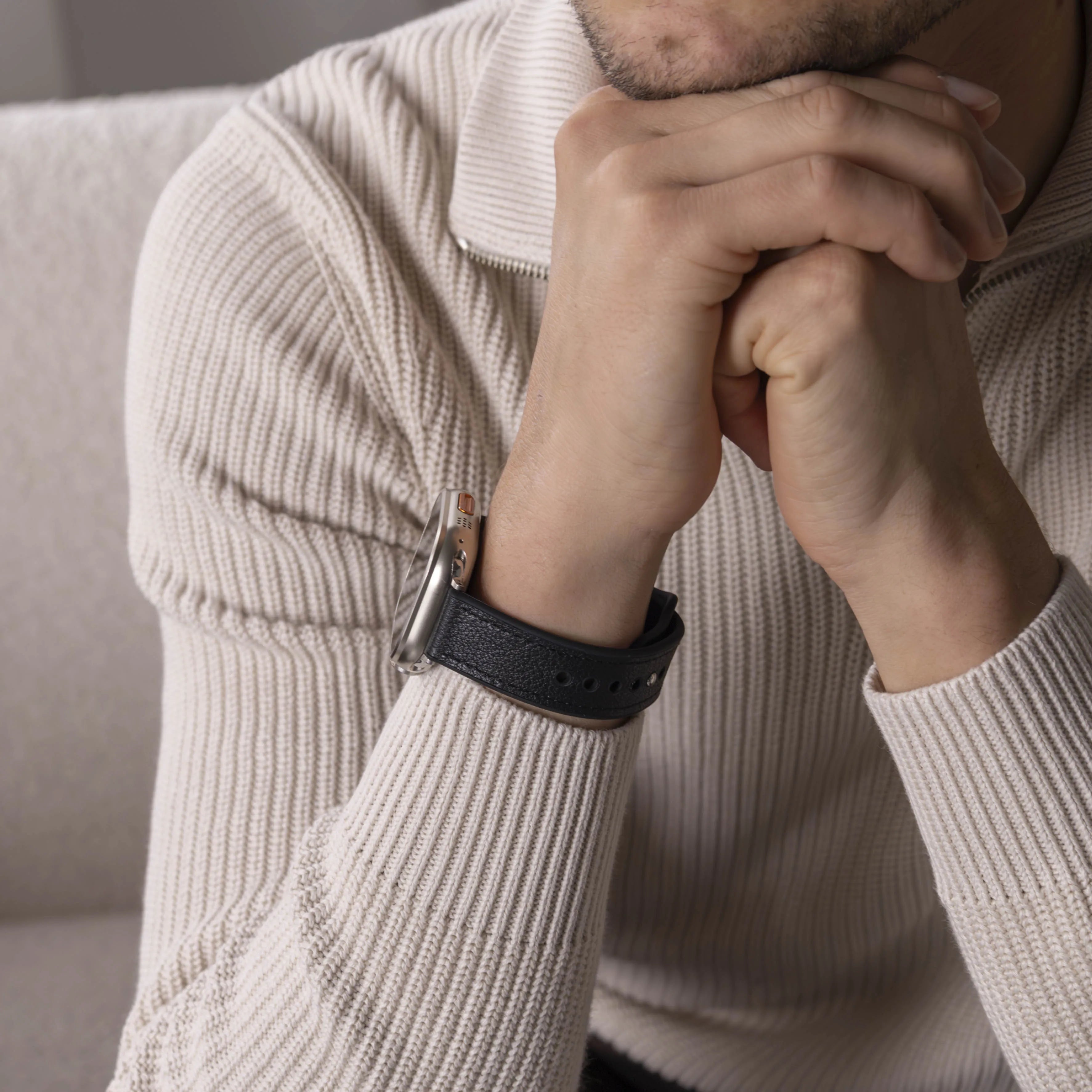 Apple Watch leren hybrid bandje (zwart)