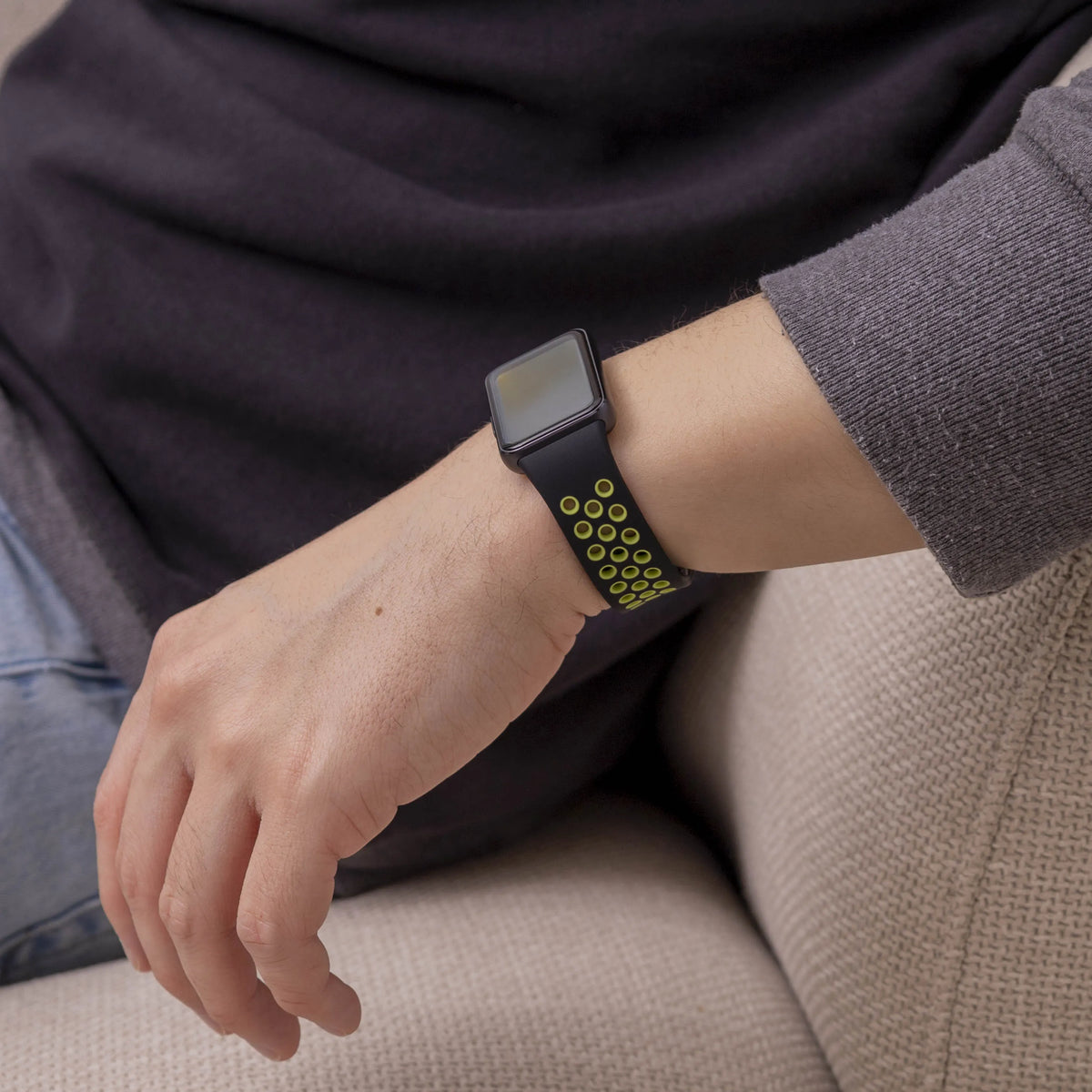 Silicone Sport Strap, black/lime, lifestyle photo