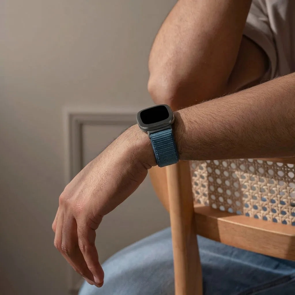 Fitbit Versa 4 nylon bandje (dark mist grey)