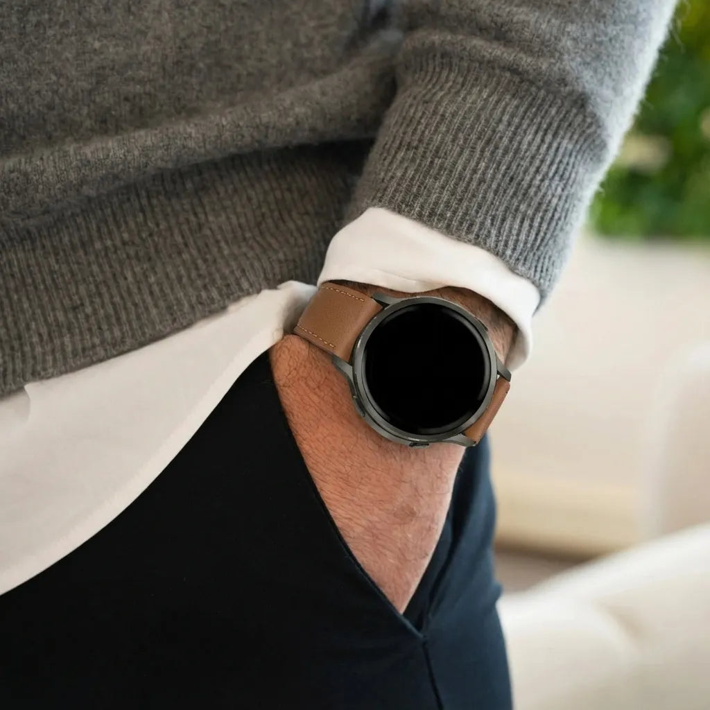 Bandz Garmin Vivomove Luxe lederen band 'Deluxe' (bruin)