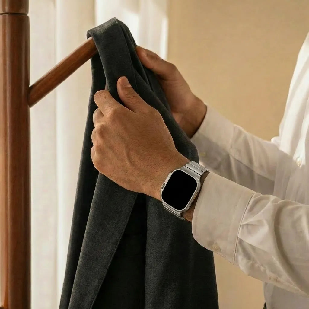 Bandz Apple Watch titanium band 'Hybrid' (zilver)