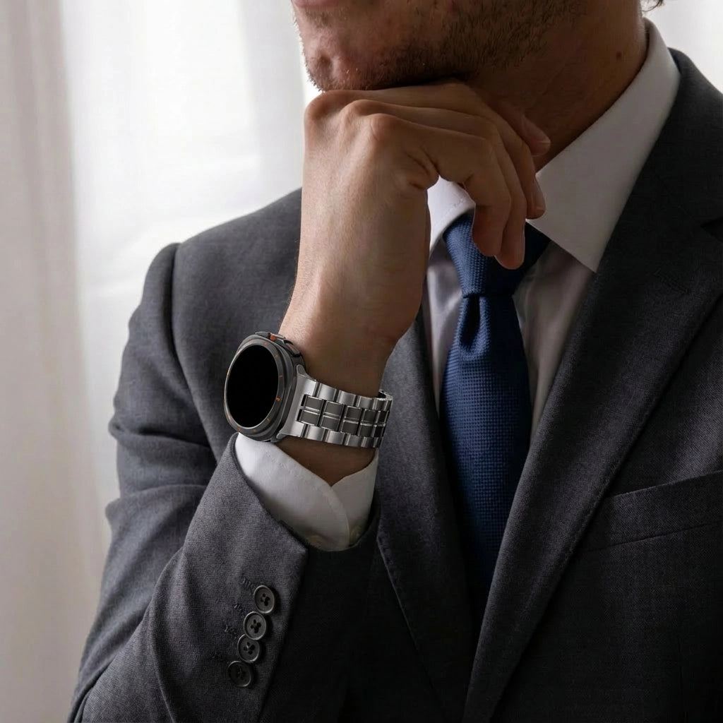 Samsung Galaxy Watch Ultra 'square' titanium band (zilver)