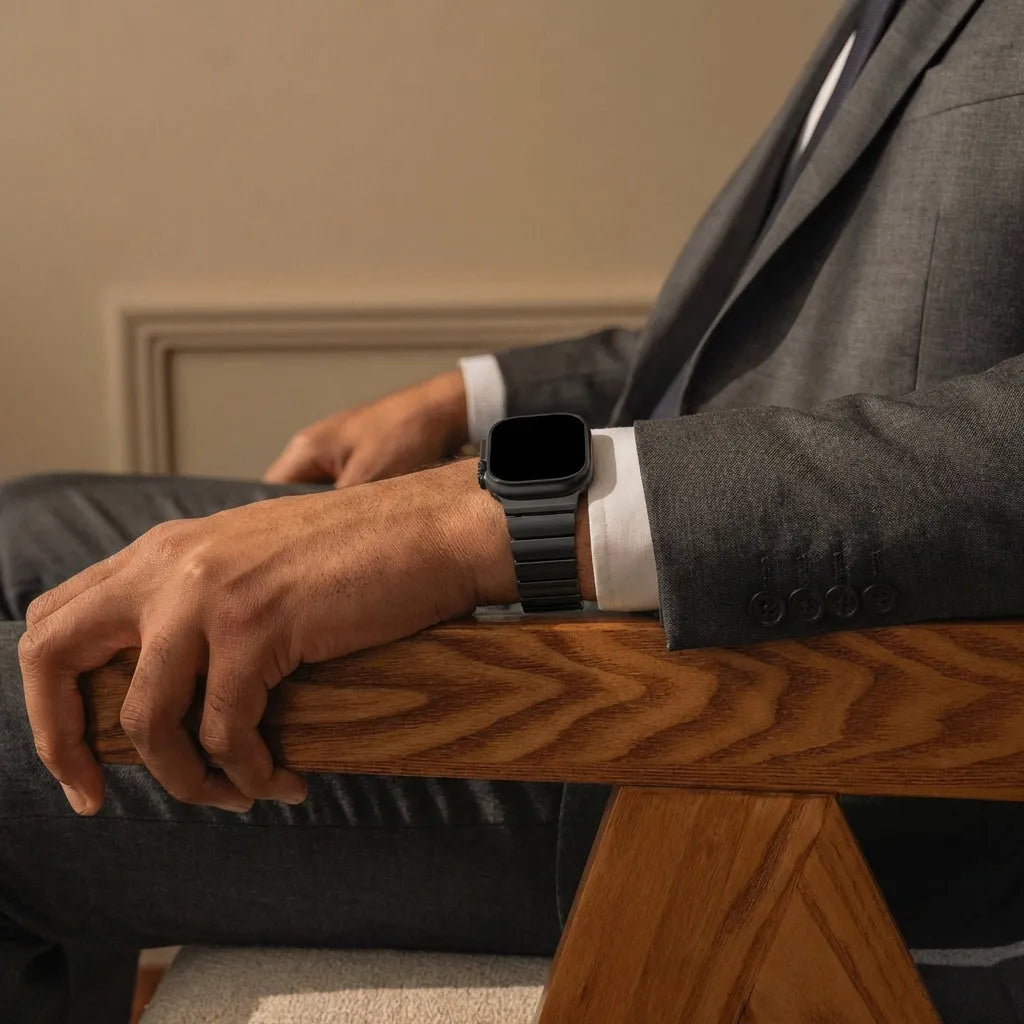 Bandz Apple Watch titanium band 'Hybrid' (zwart)