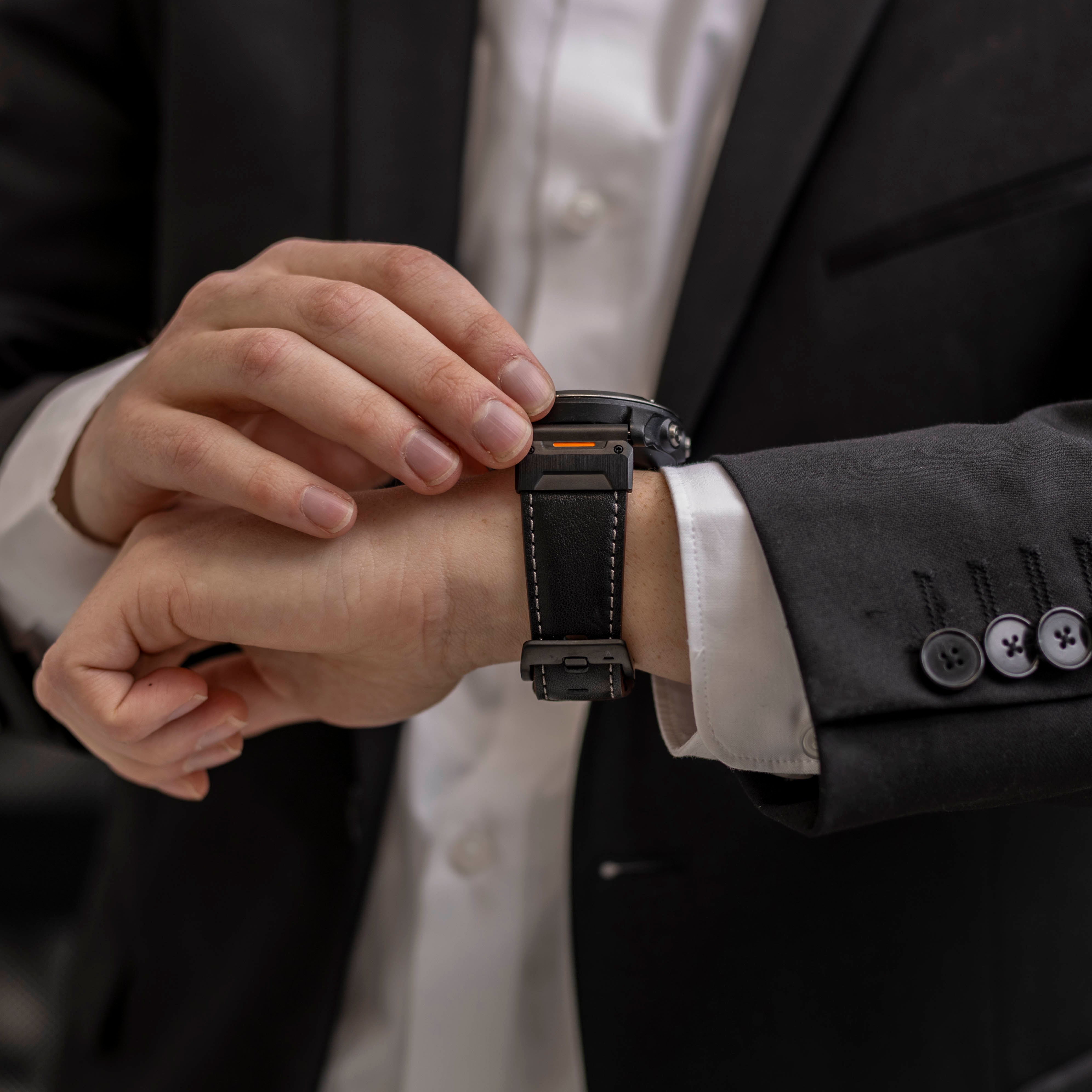 Garmin Fenix 5x / 6x genuine leren bandje (zwart)