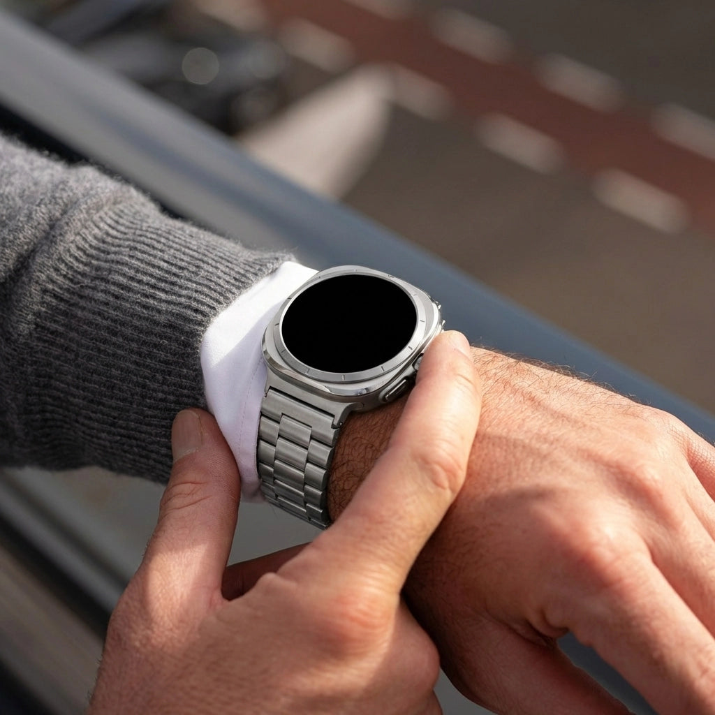 Bandz Samsung Galaxy Watch Ultra stalen schakel band 'Deluxe' (zilver)