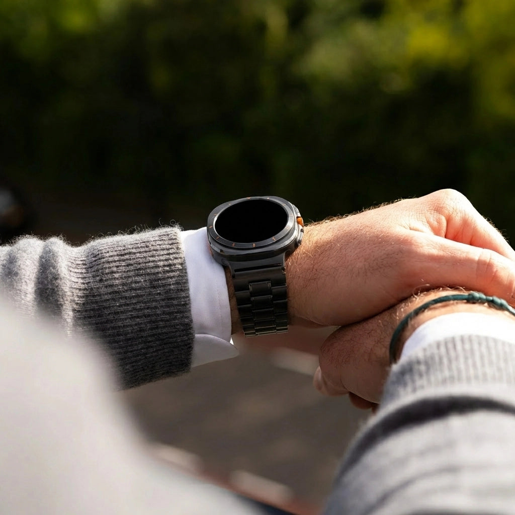 Bandz Samsung Galaxy Watch Ultra stalen schakel band 'Deluxe' (zwart)