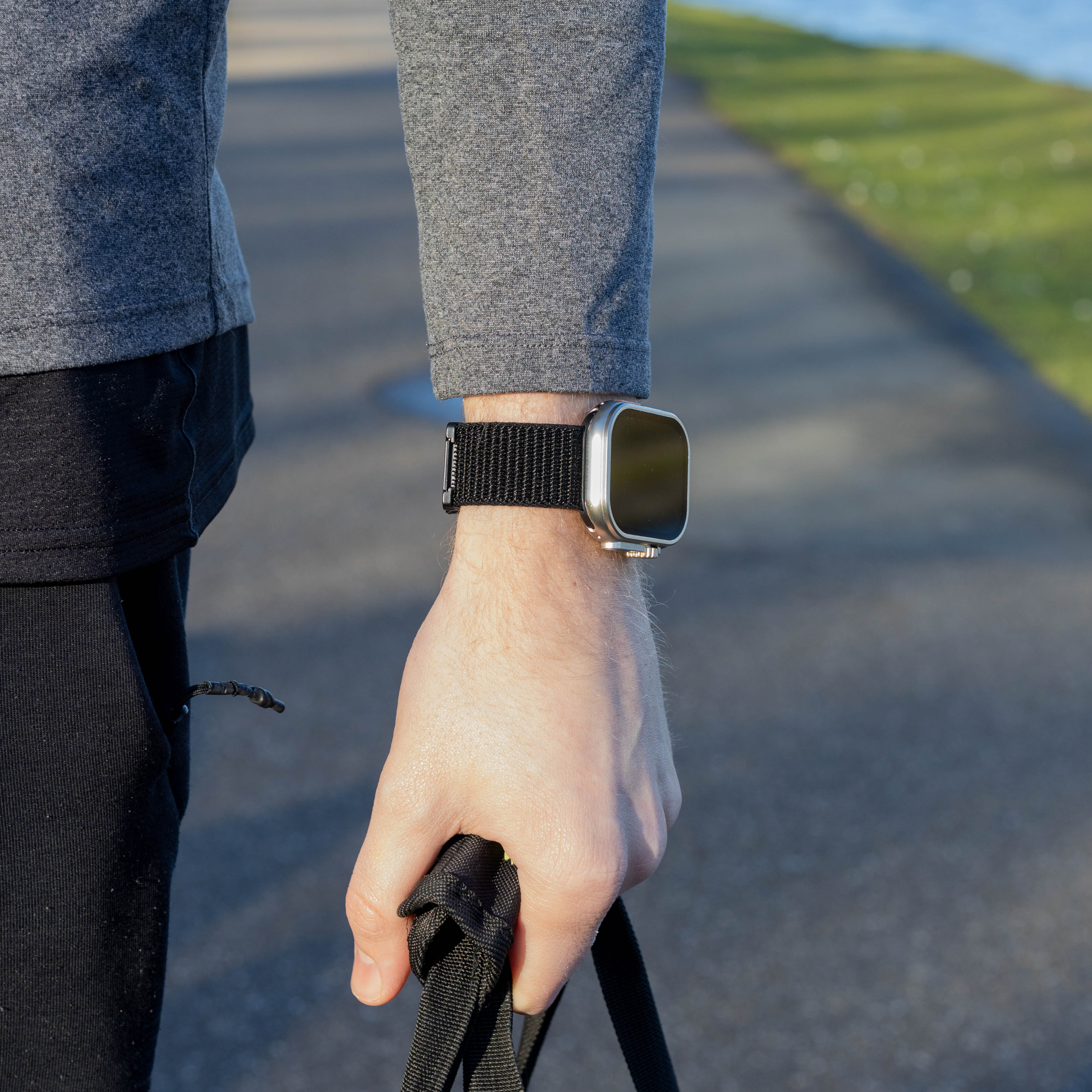 Bandz Apple Watch Ultra nylon band 'Deluxe' met P-buckle (zwart)