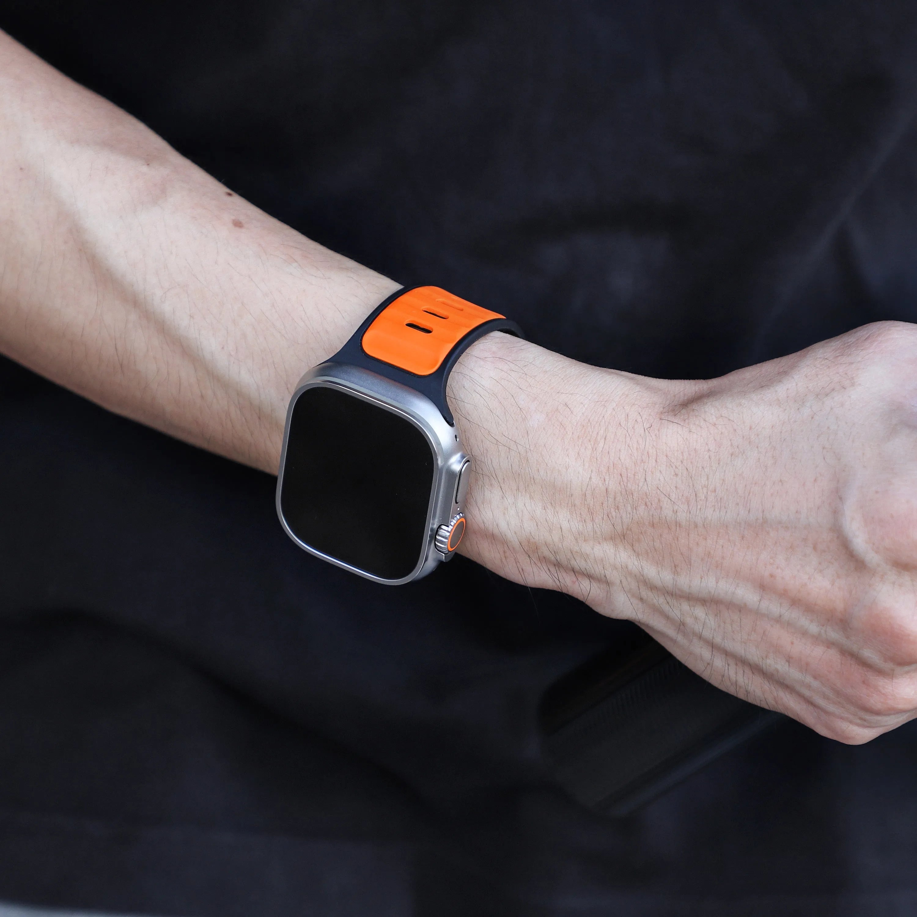 Apple Watch premium outdoor siliconen bandje (oranje/zwart)