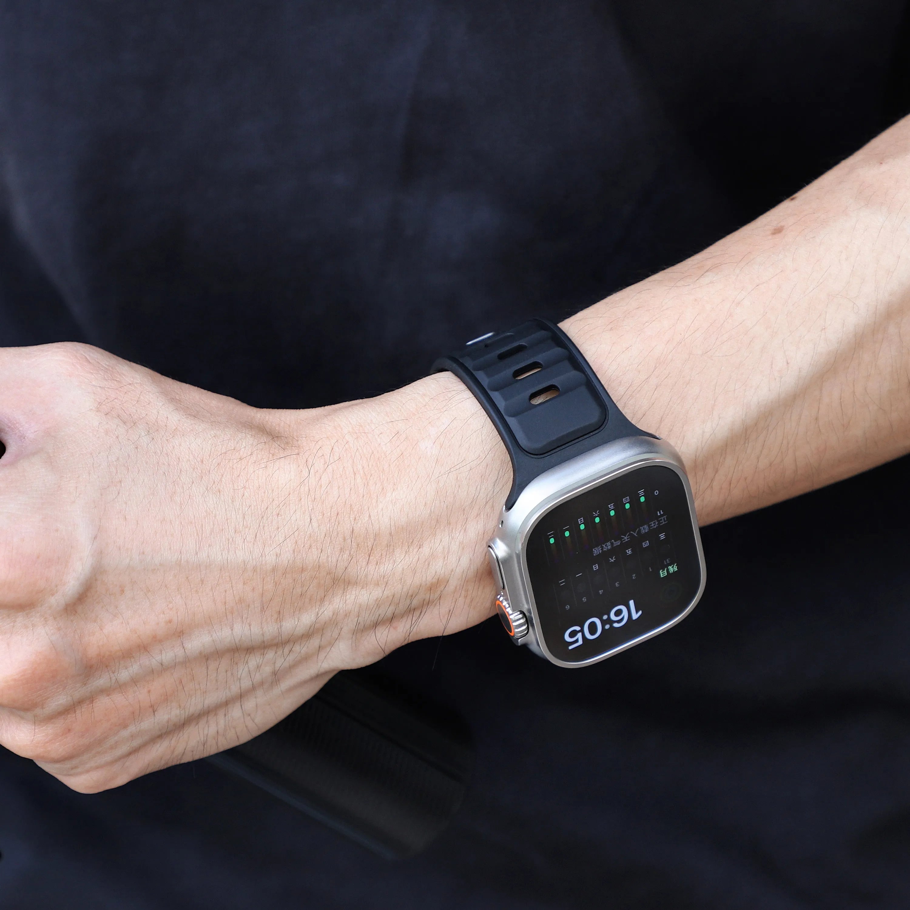 Apple Watch premium outdoor siliconen bandje (zwart/zwart)