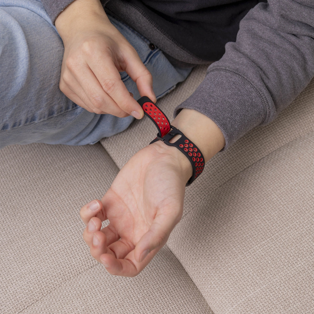 Silicone Sport Strap, black/red, lifestyle photo
