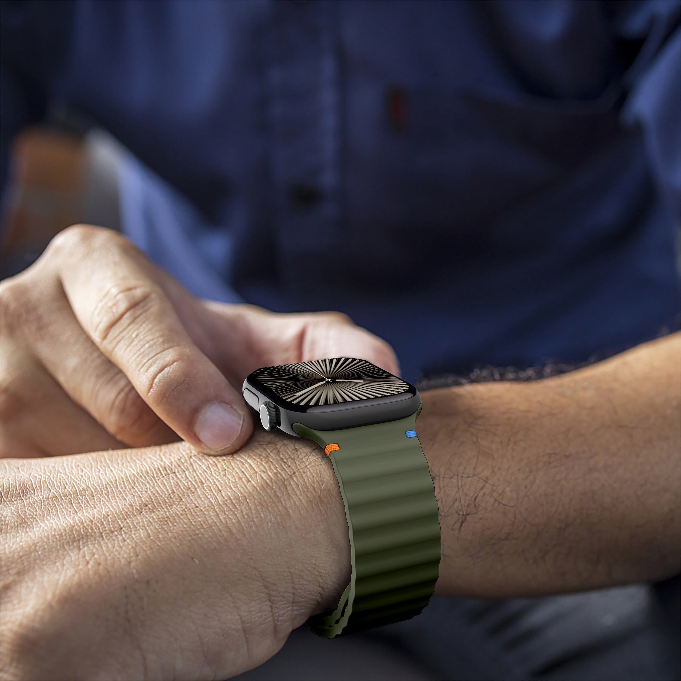 Wave Silicone Strap, dark green, lifestyle photo