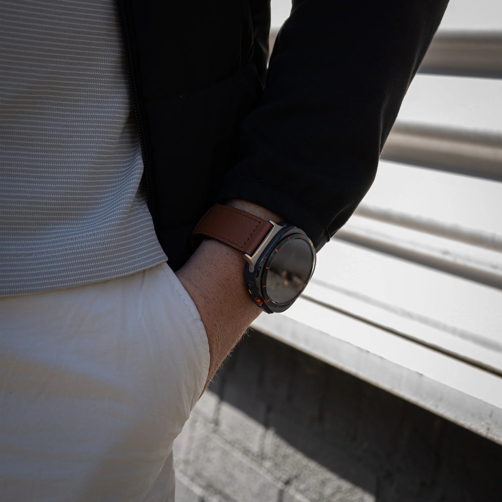 Samsung Galaxy Watch Ultra 2 leren band met druksluiting (bruin)