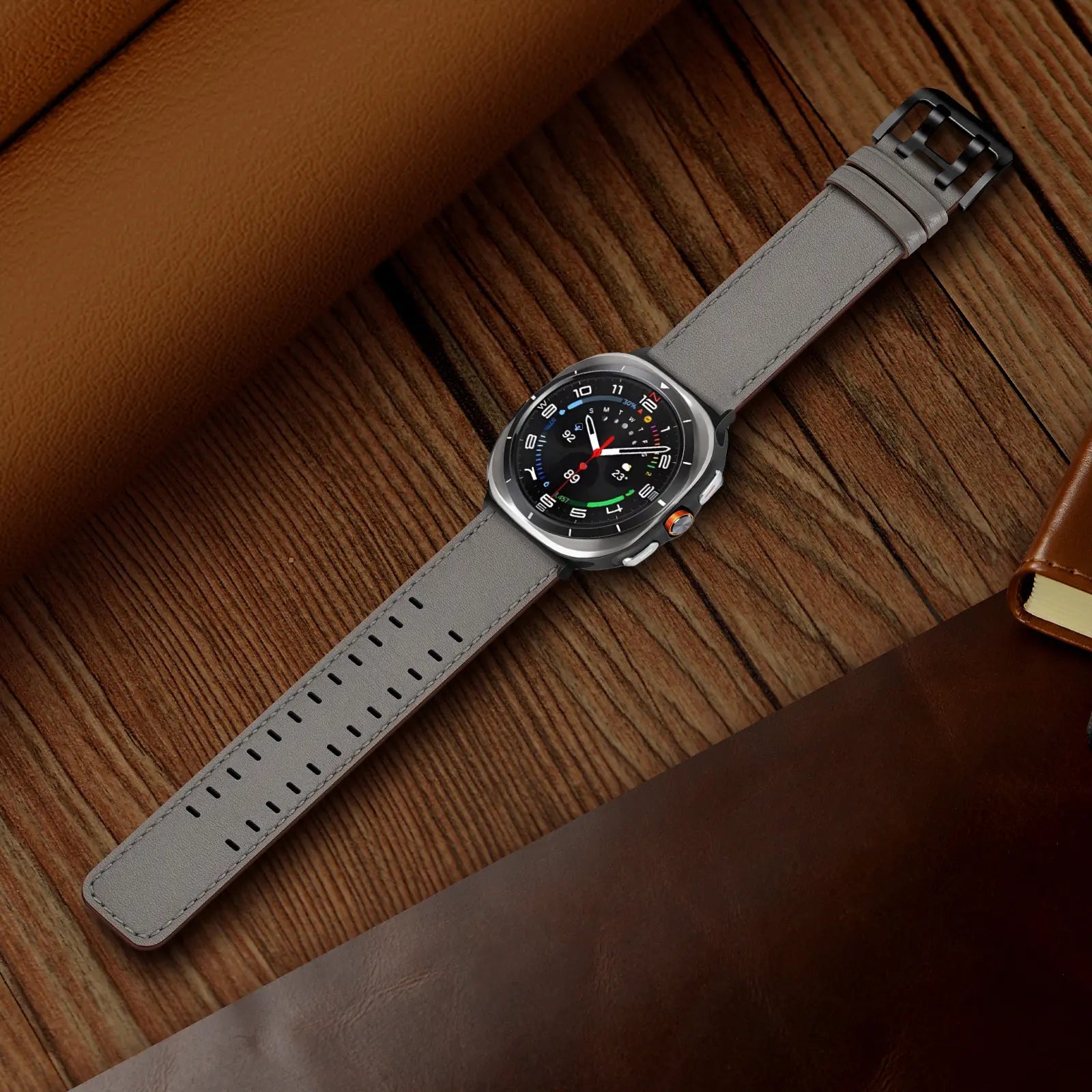 Samsung Galaxy Watch Ultra 2 double pin leren band (grijs)