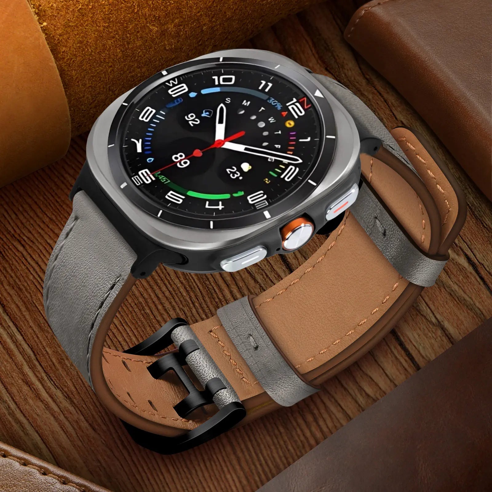 Samsung Galaxy Watch Ultra double pin leren band (grijs)