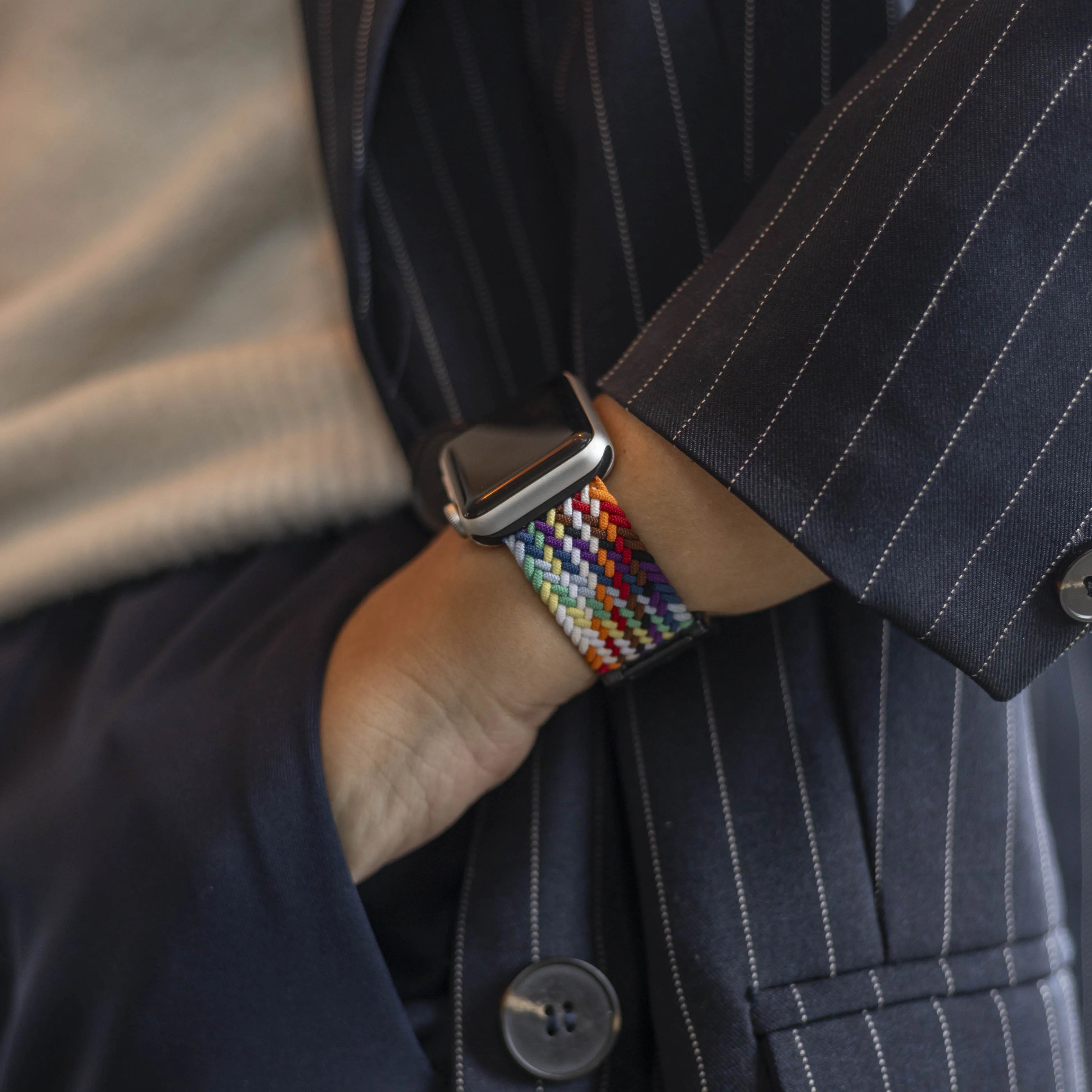 Bandz Apple Watch gevlochten nylon band met P-buckle (regenboog)