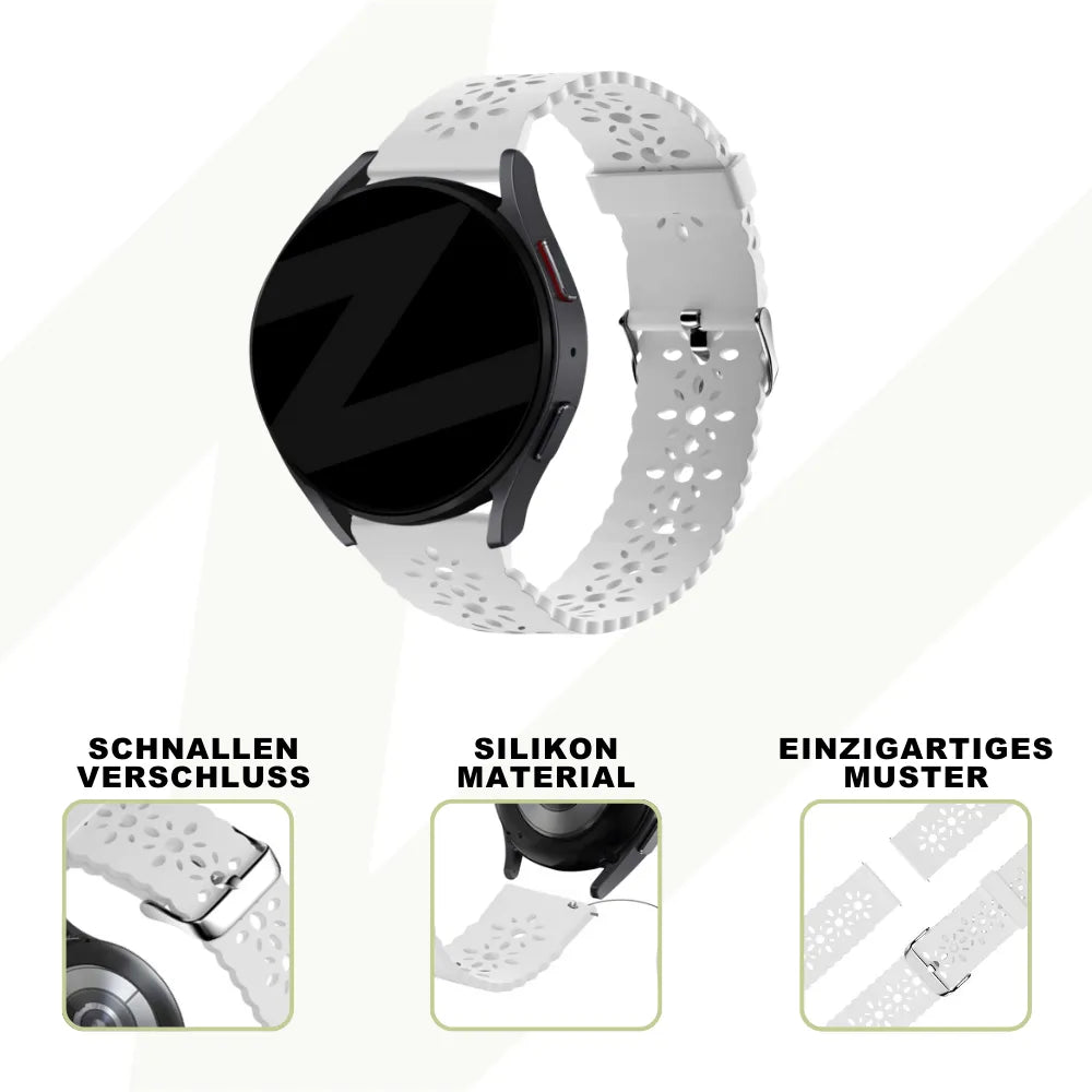 Bandz Coros Pace 2 siliconen band met bloemenpatroon (wit)
