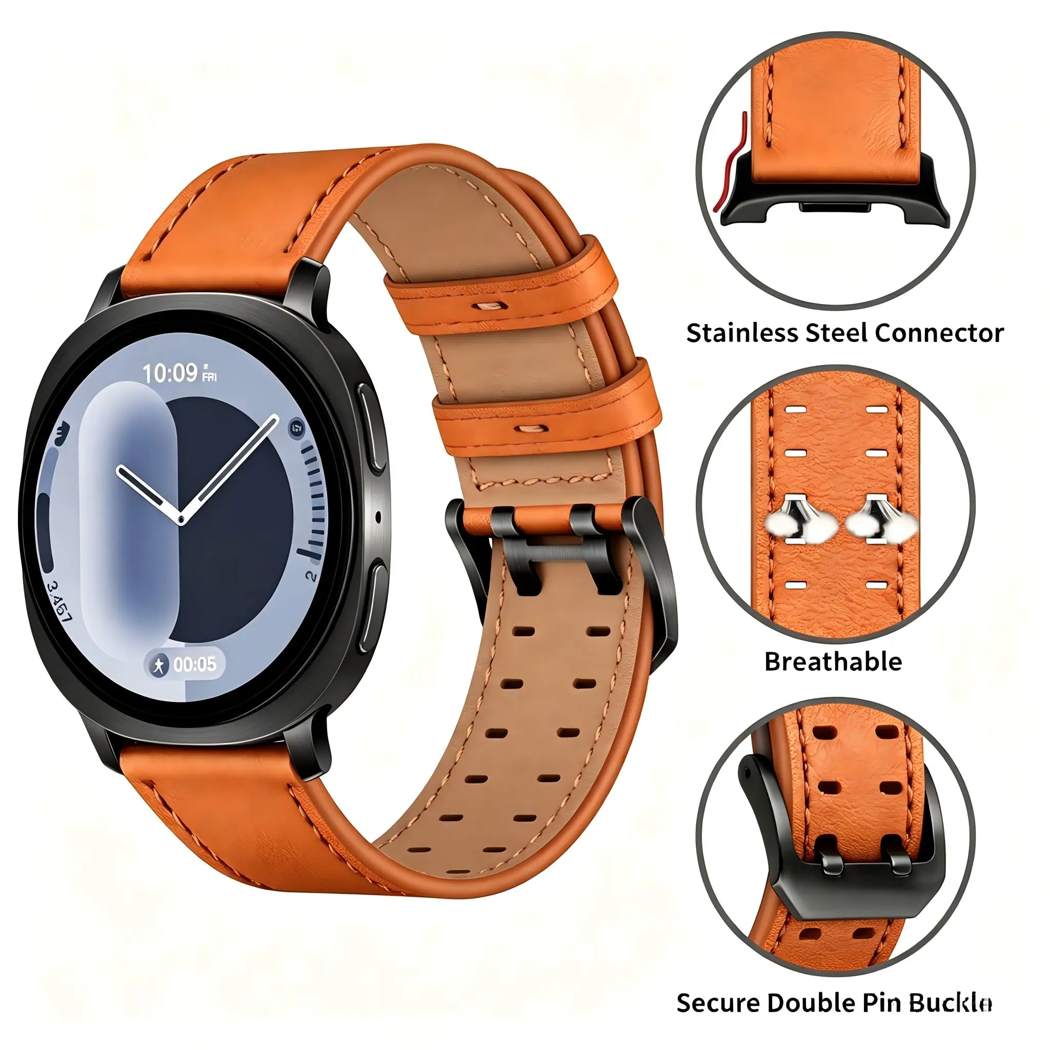 Samsung Galaxy Watch 9 - 40mm double pin leren band (oranje)