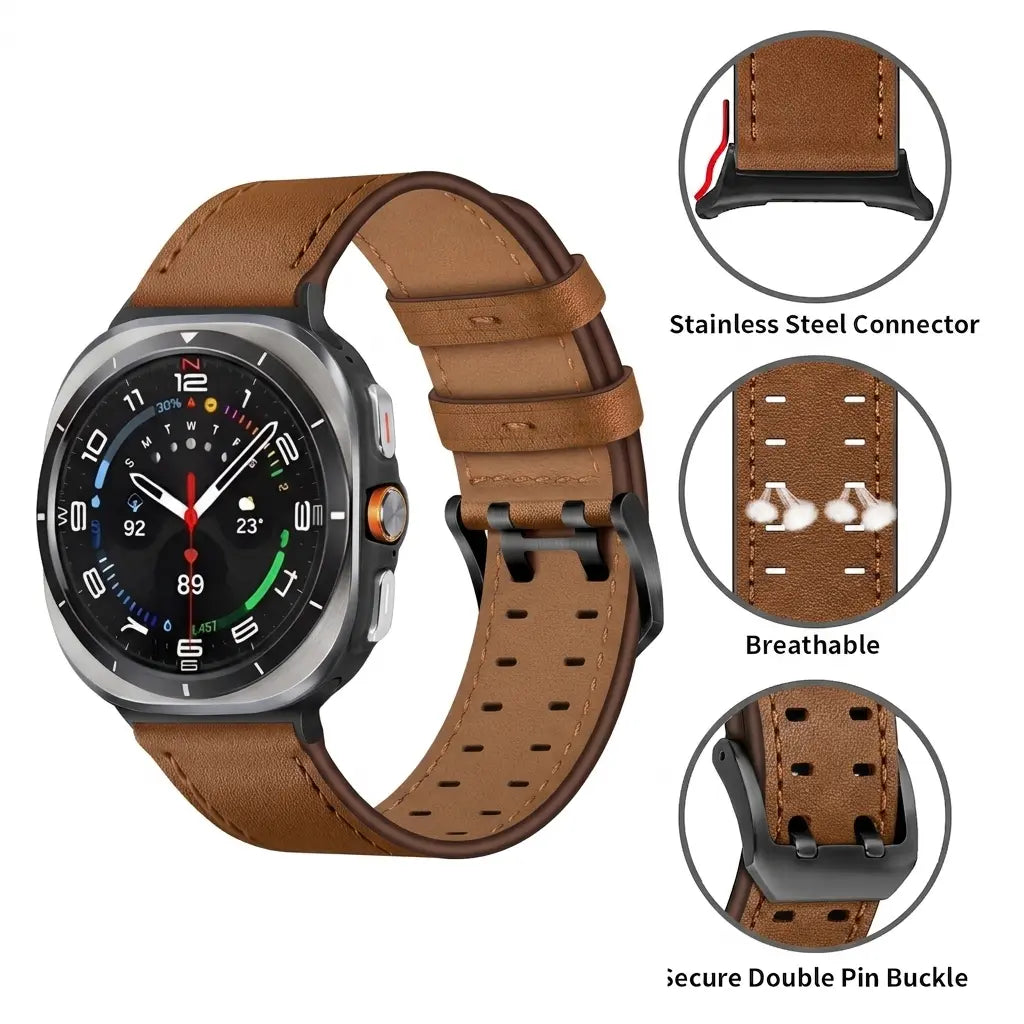 Samsung Galaxy Watch Ultra 2 double pin leren band (bruin)