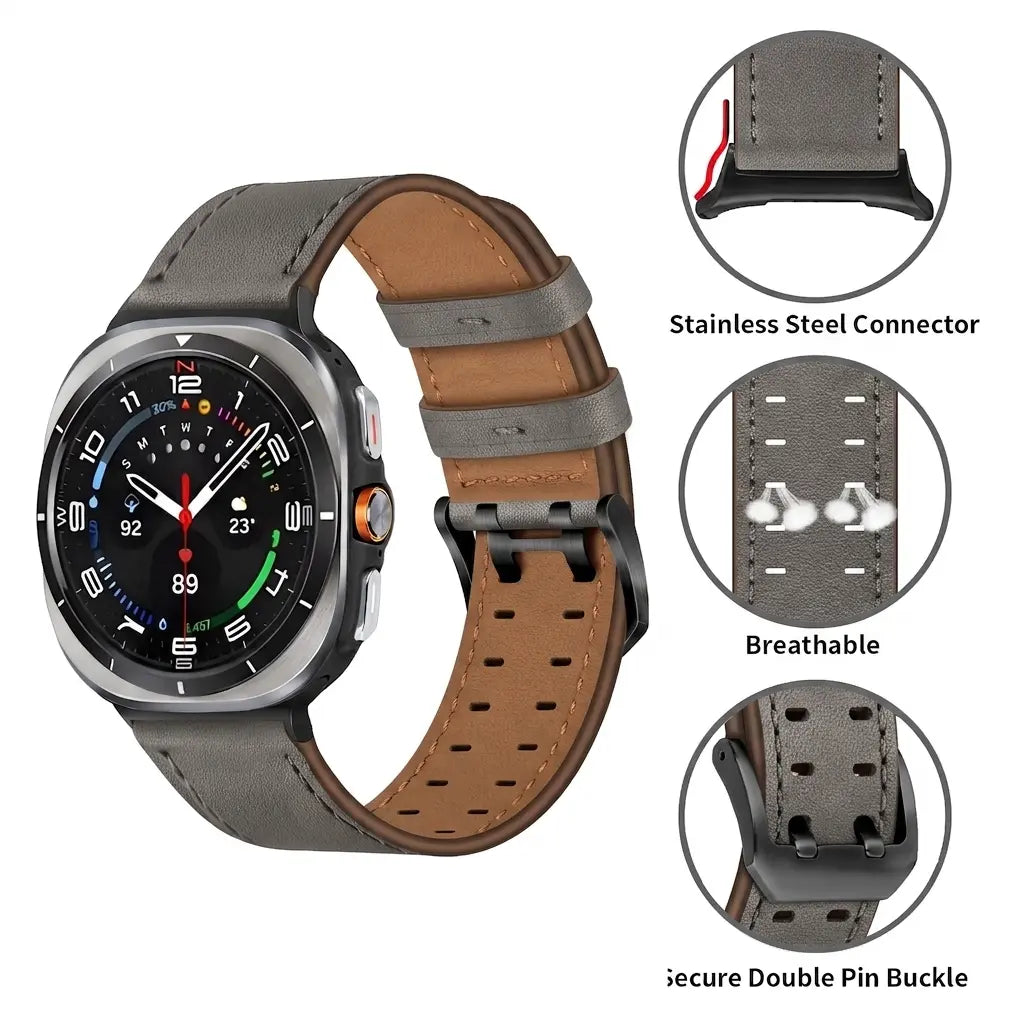 Samsung Galaxy Watch Ultra double pin leren band (grijs)