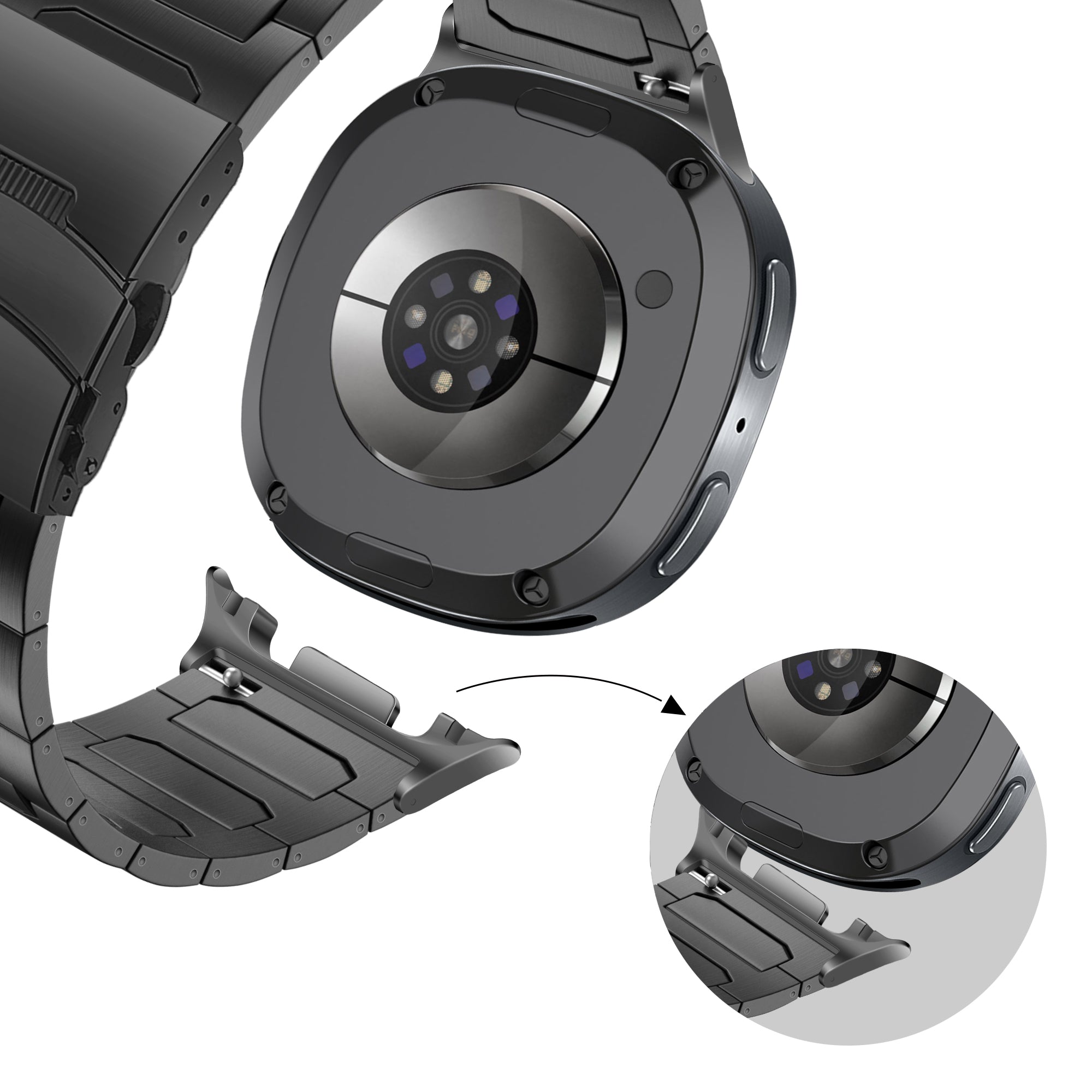Bandz Samsung Galaxy Watch 8 Classic titanium band 'Deluxe' (zwart)