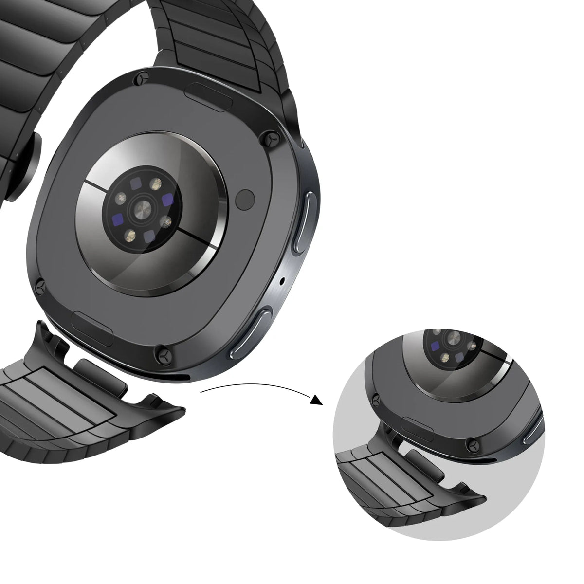 Bandz Samsung Galaxy Watch 8 - 44mm stalen band 'One Bead' (zwart)