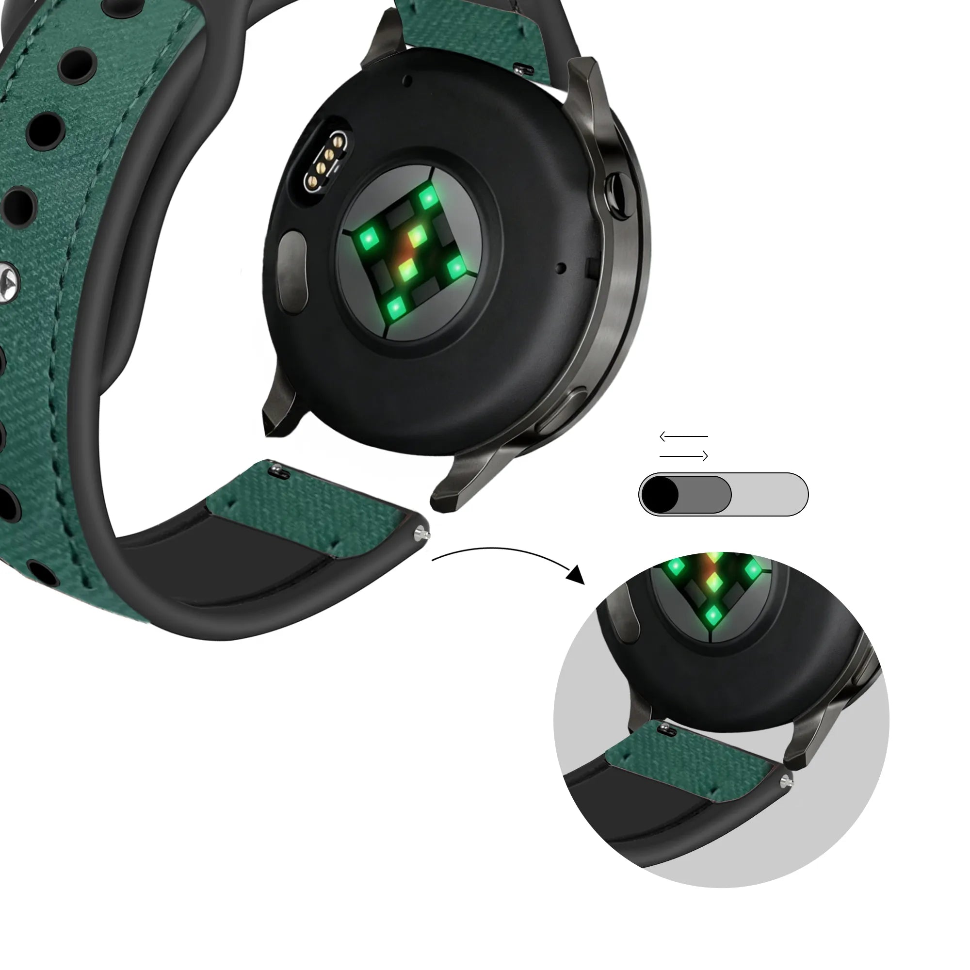 Bandz Garmin Forerunner 165 Leather Strap 'Hybrid' (Green)