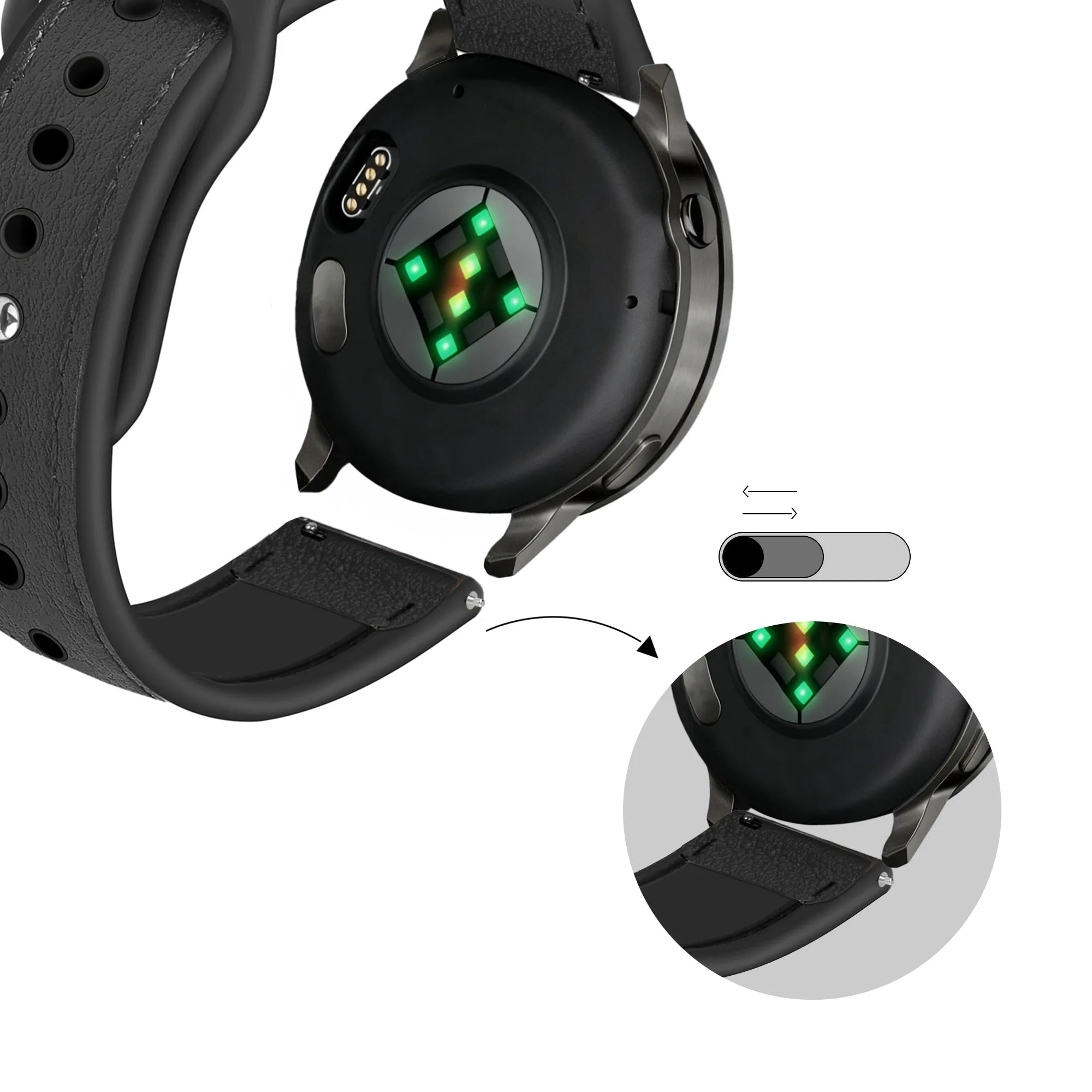 Bandz Garmin Forerunner 165 lederen band 'Hybrid' (zwart)