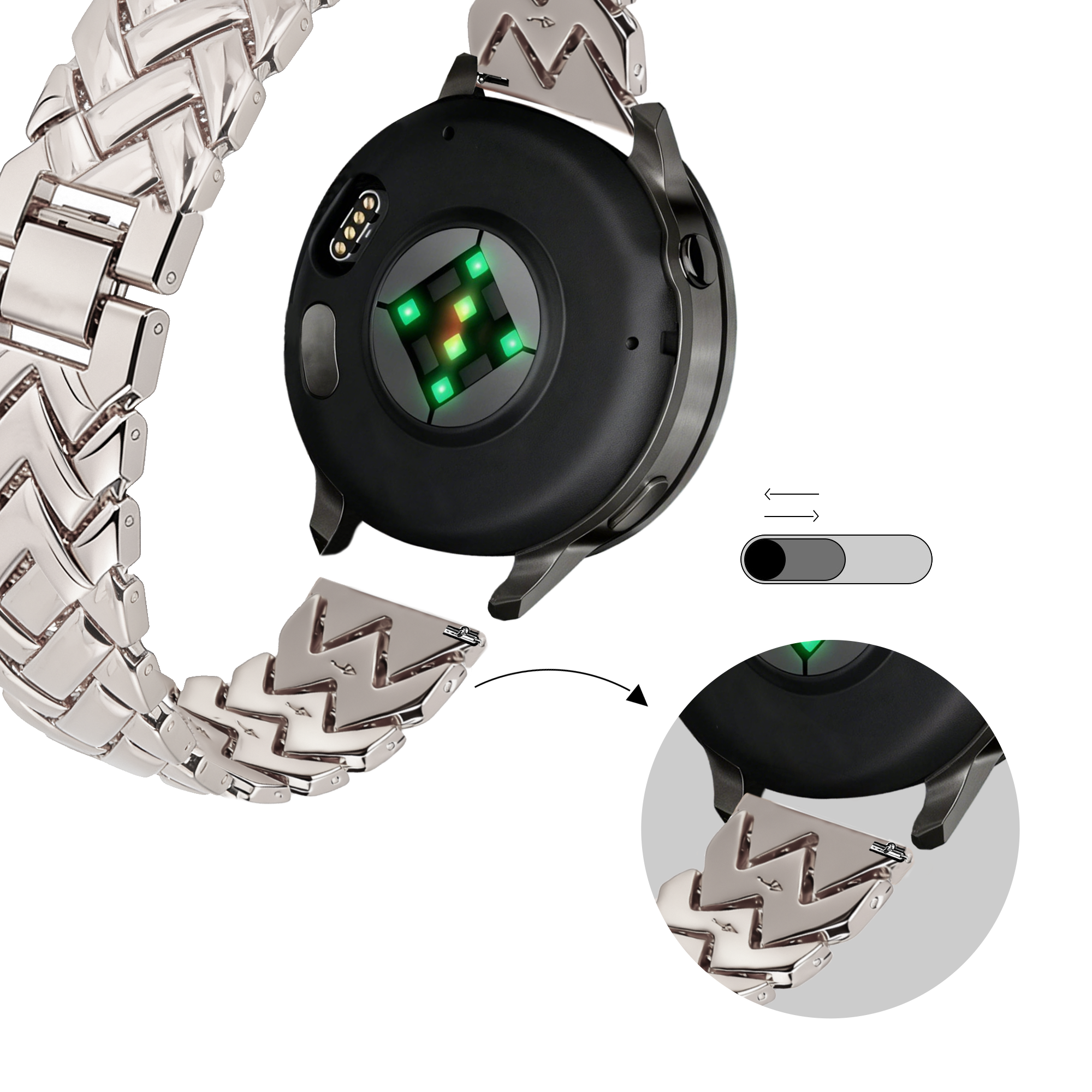 Bandz Withings ScanWatch Light metalen band 'V-type' (sterrenlicht)