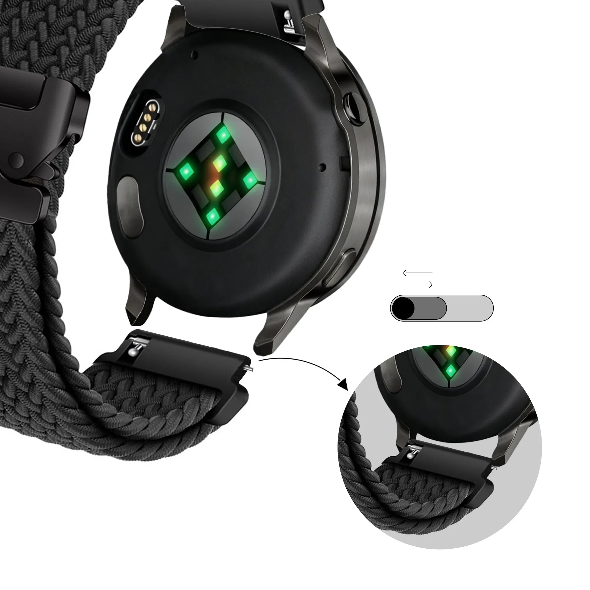 Bandz Garmin Vivoactive 4 gevlochten band 'Parachute' (zwart)