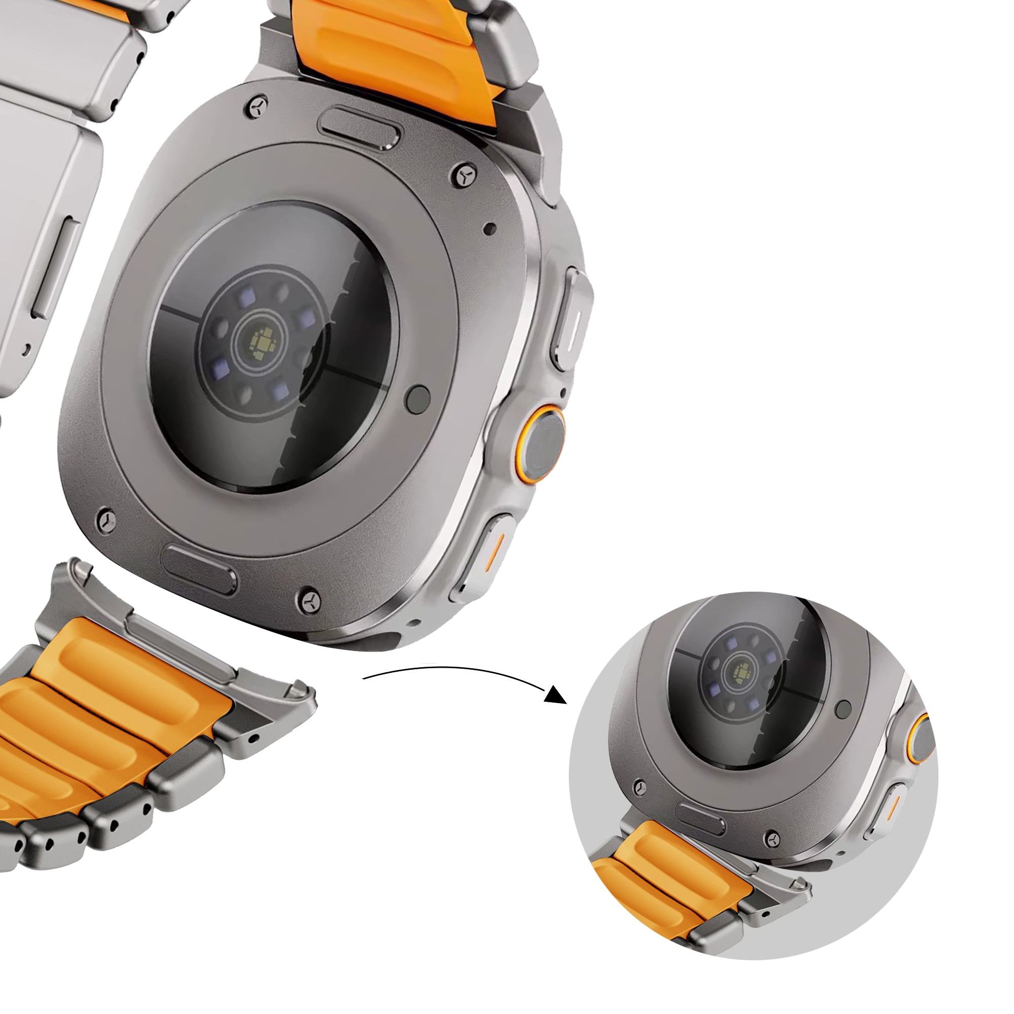 Bandz Samsung Galaxy Watch Ultra titanium band 'Hybrid' (titanium/oranje)