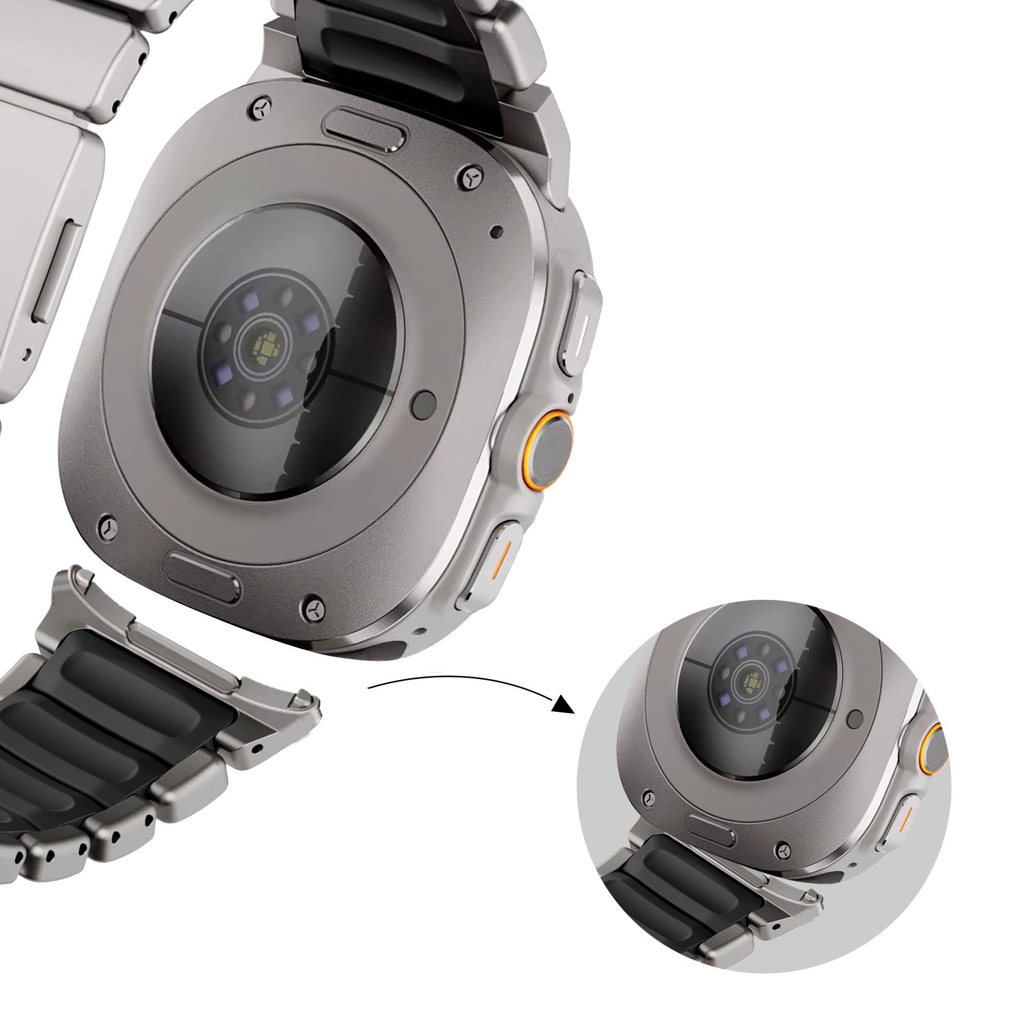 Bandz Samsung Galaxy Watch Ultra titanium band 'Hybrid' (titanium/zwart)
