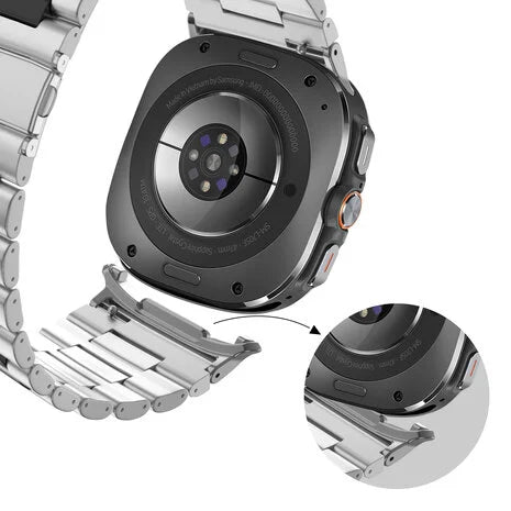 Bandz Samsung Galaxy Watch Ultra stalen schakel band 'Deluxe' (zilver/zwart)