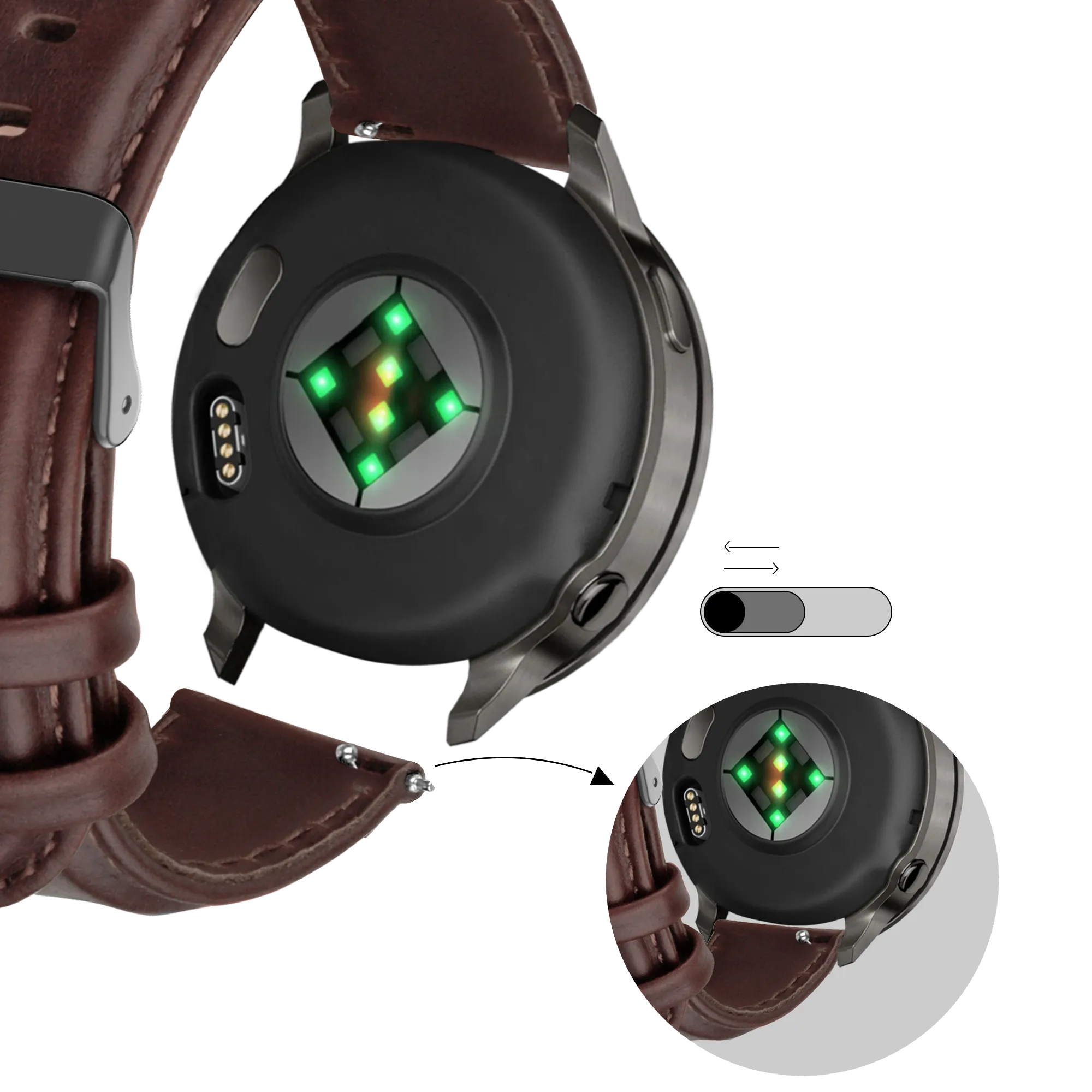 Bandz Garmin Vivoactive 4 lederen band 'Classic' (donkerbruin)