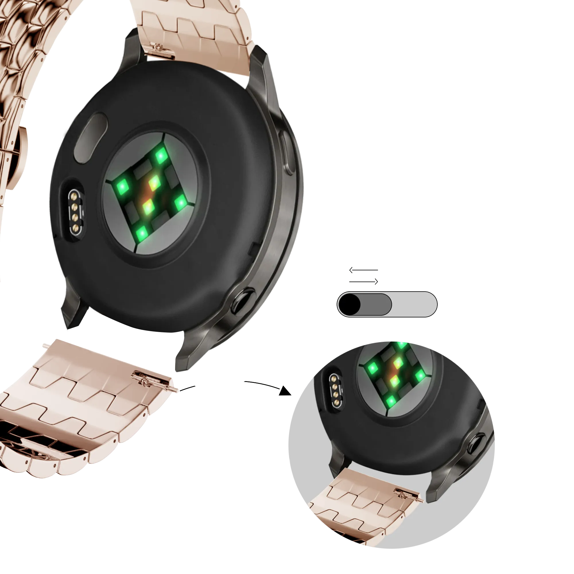 Bandz Garmin Forerunner 170 stalen band 'Dragon' (roségoud)