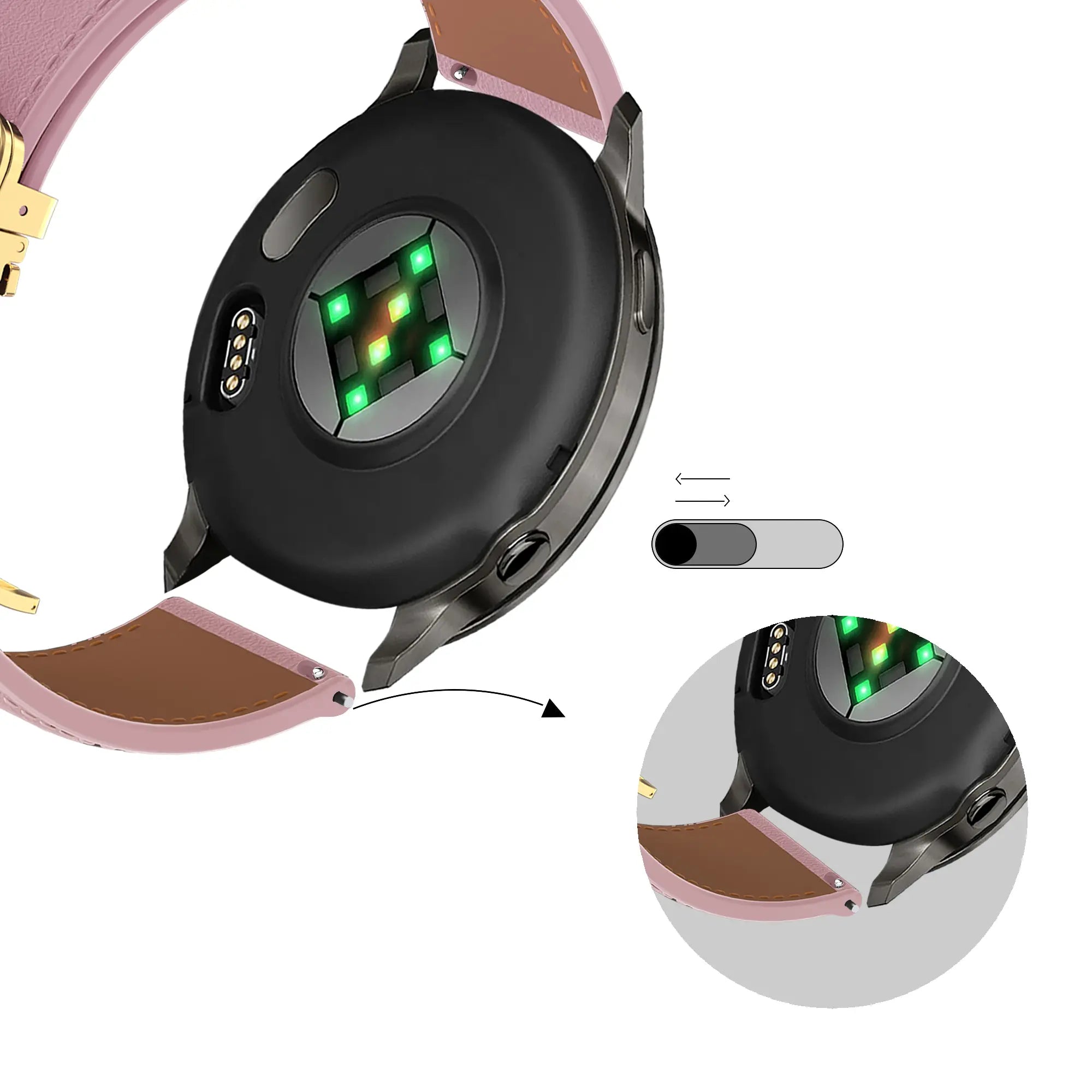 Bandz Garmin Venu 2 Plus Lederen band 'D-Type' (roze)
