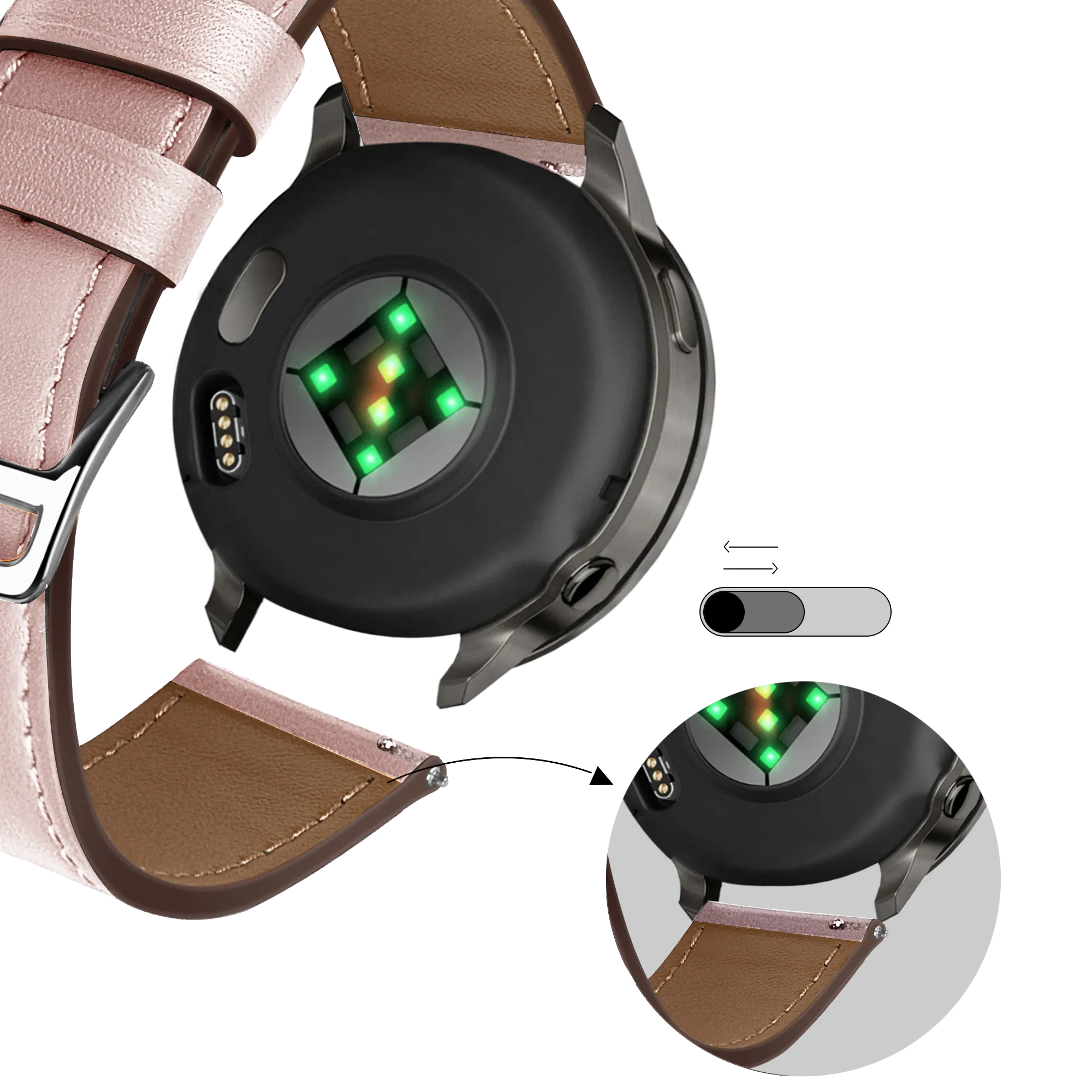 Bandz Garmin Forerunner 265s lederen band 'Deluxe' (roze)