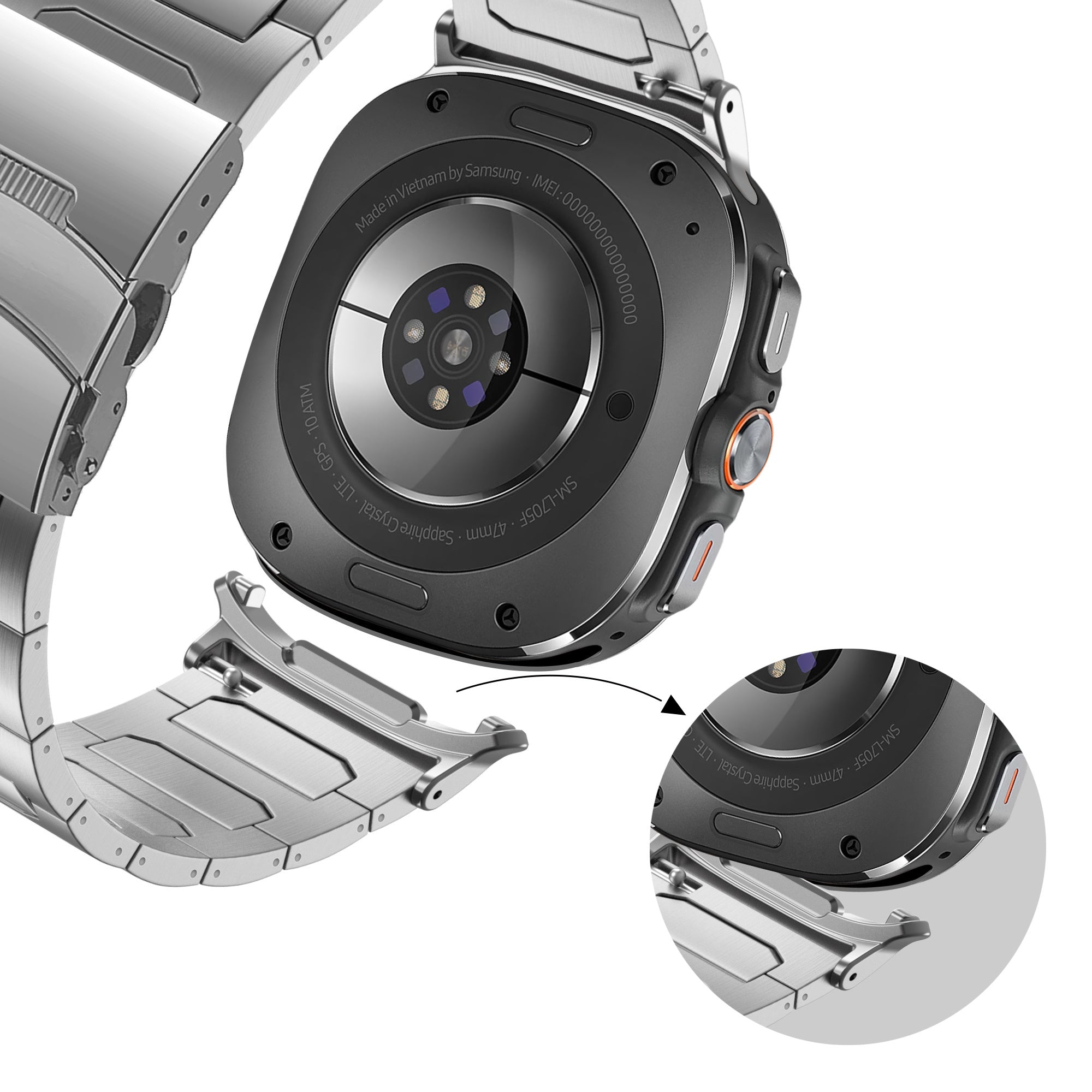 Bandz Samsung Galaxy Watch Ultra 2 titanium band 'Deluxe' (zilver)