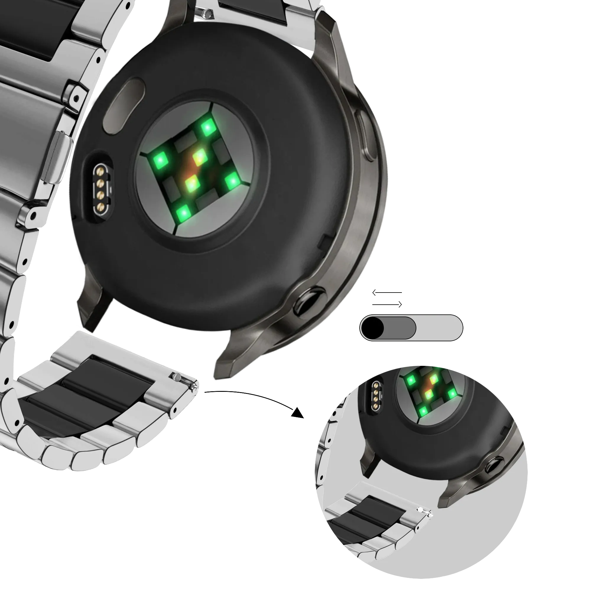 Bandz Garmin Forerunner 170 stalen band 'Classic' (zilver/zwart)