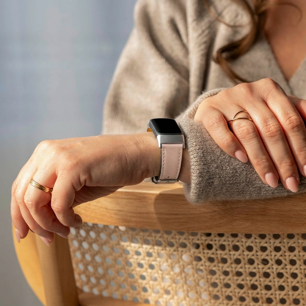 Fitbit Charge 5 modern leren bandje (lichtbeige)