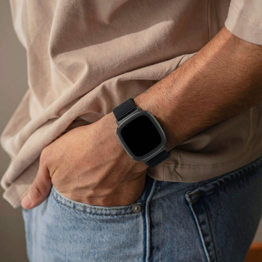 Fitbit Versa 4 nylon bandje (zwart)