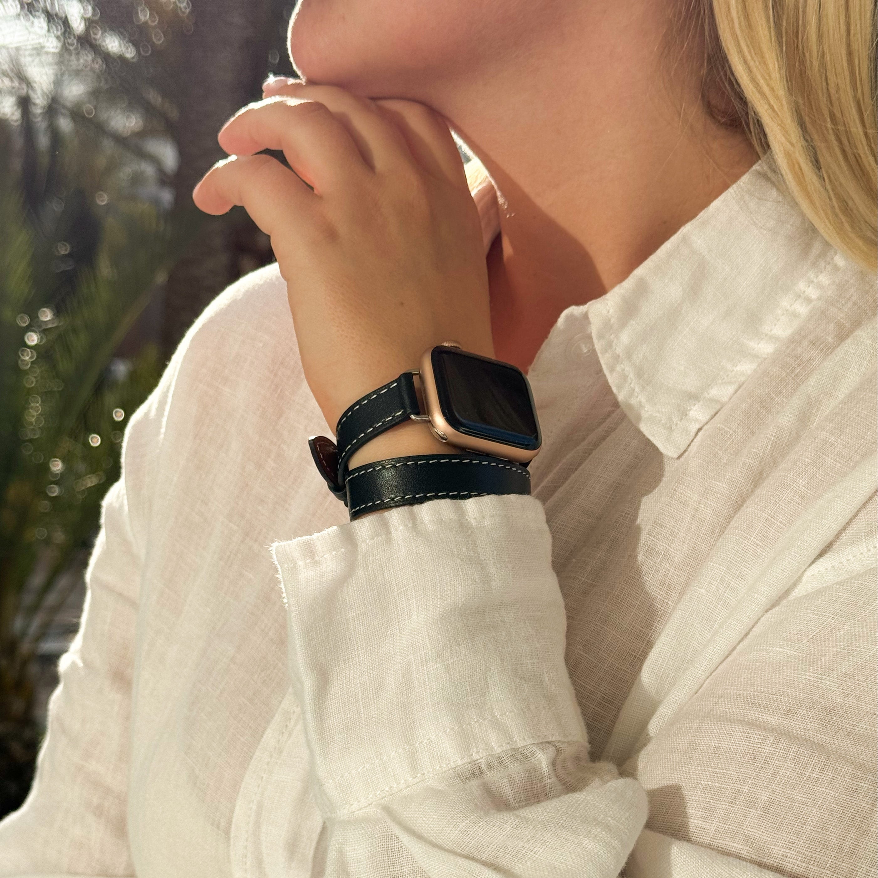 Apple Watch leren double tour band (zwart)