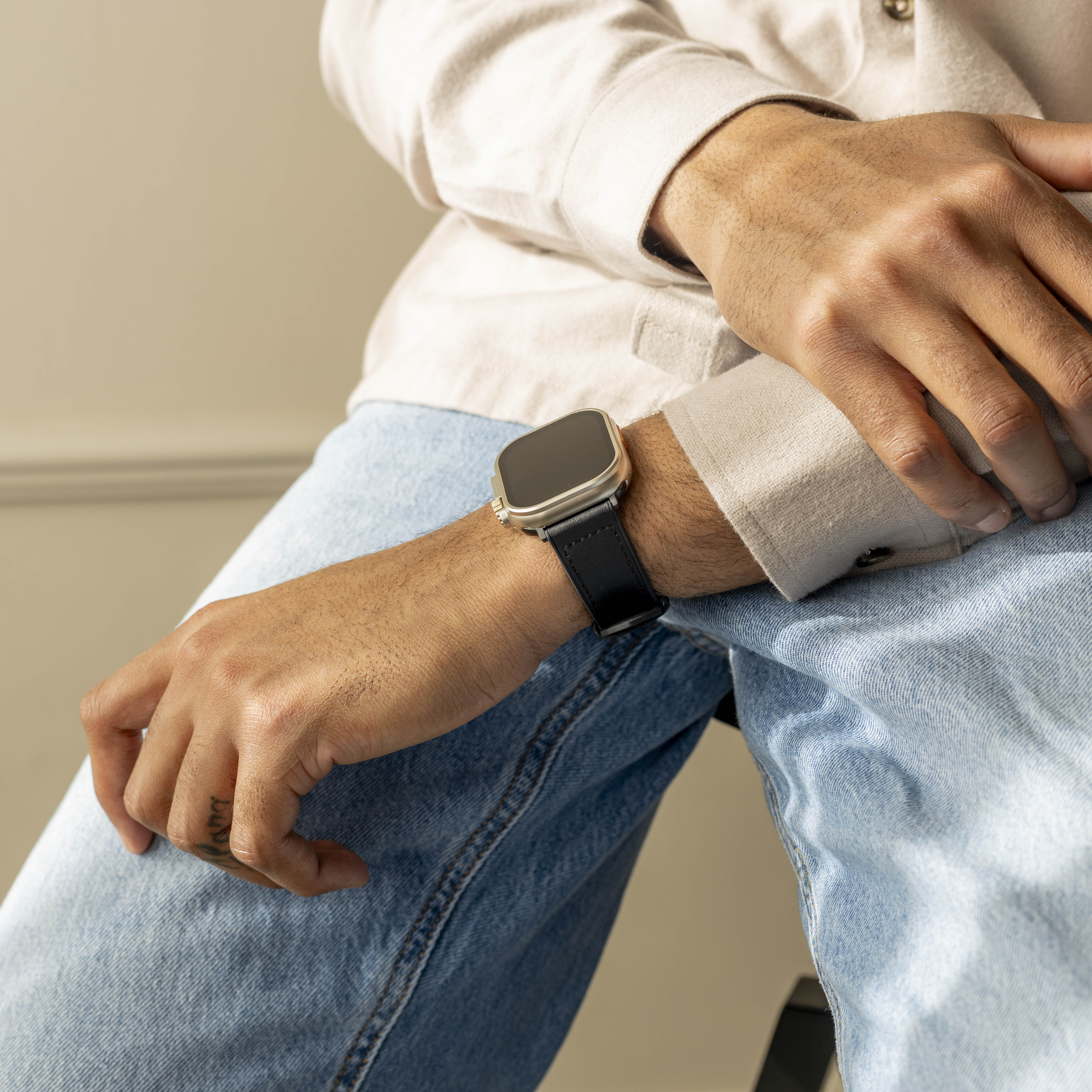 Apple Watch leren hybrid gesp bandje (zwart)