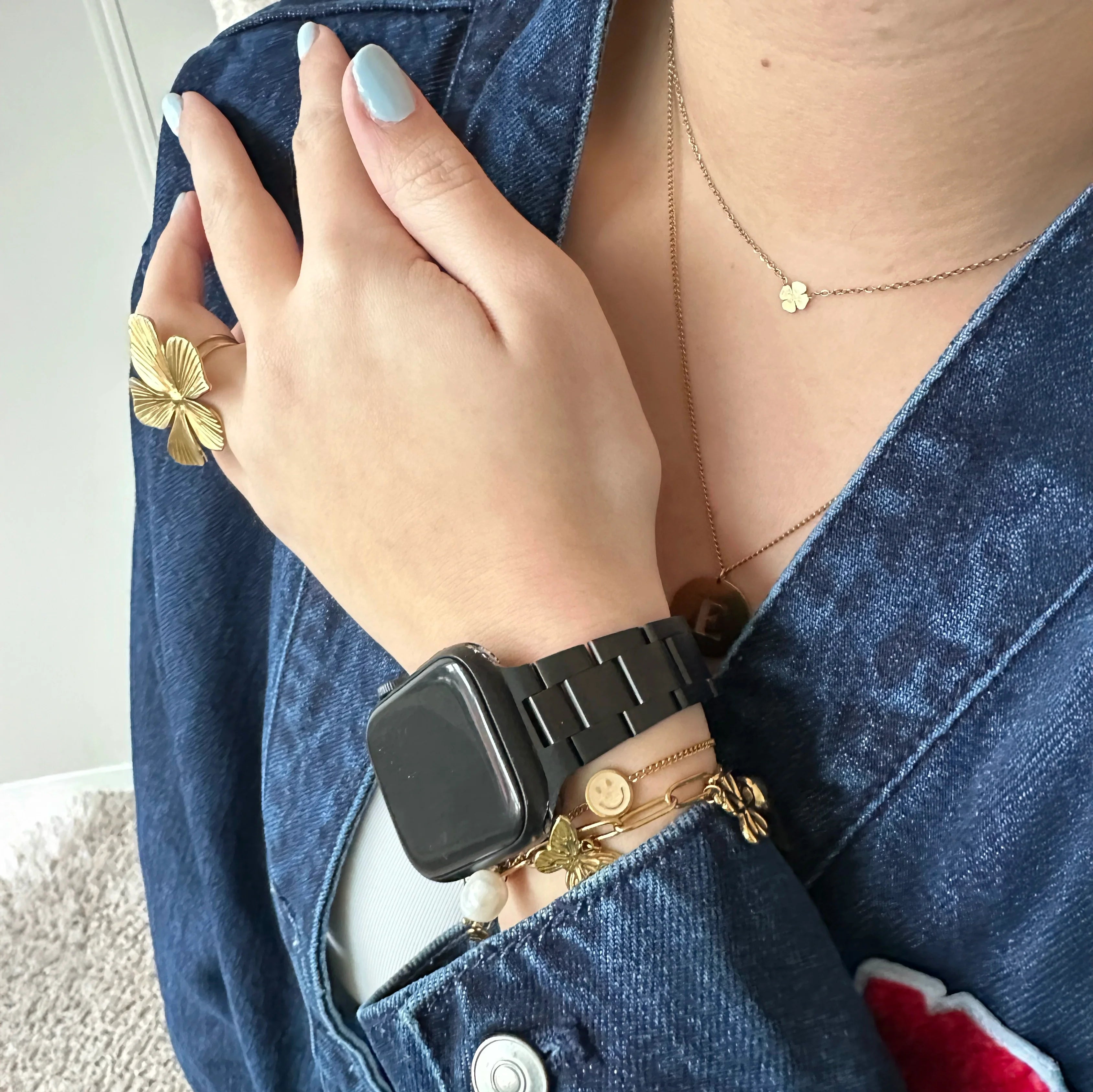 xoxo Wildhearts Apple Watch fijn stalen bandje (zwart)