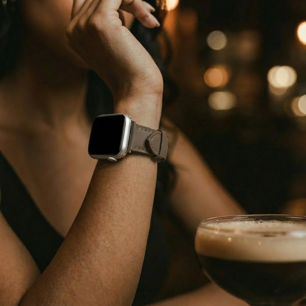 Apple Watch slimfit leren band (donkerbruin)