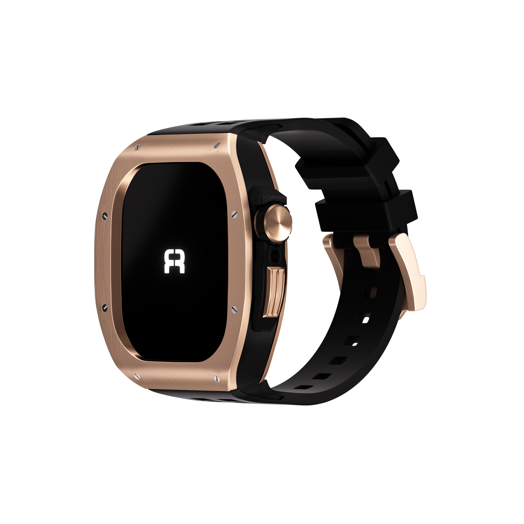 Reqior Apple Watch 45mm polymer en metalen case met rubberen band (roségoud)
