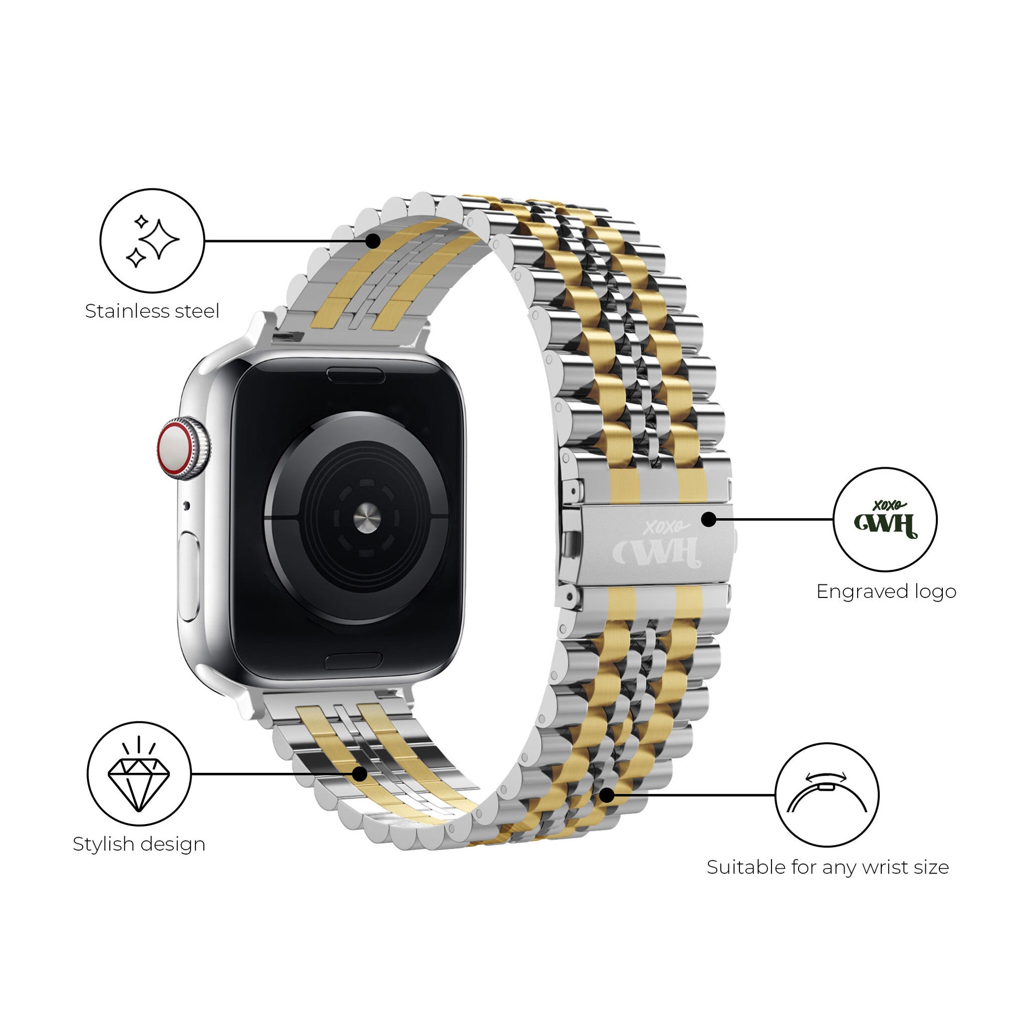 xoxo Wildhearts Apple Watch stalen bandje (zilver/goud)