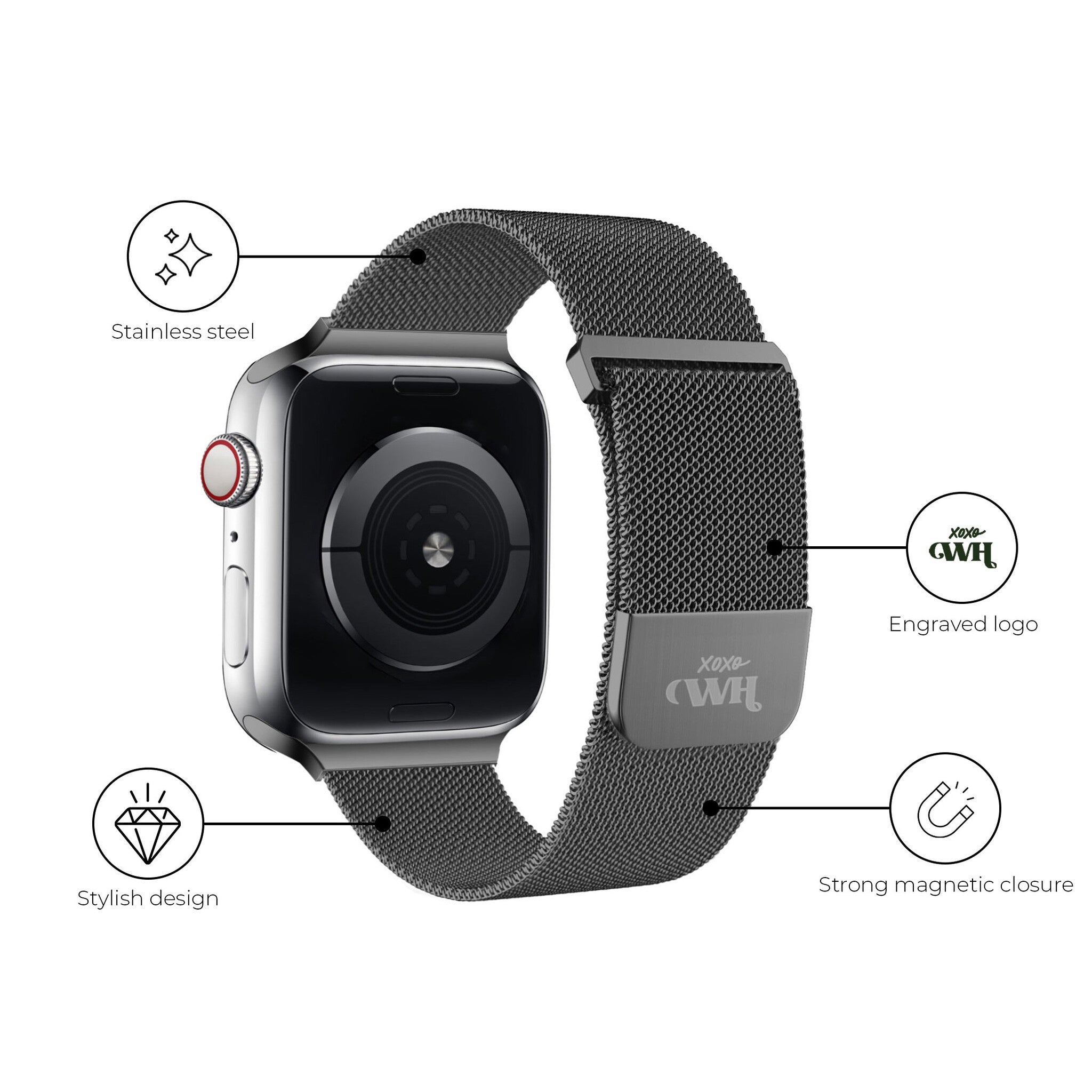 xoxo Wildhearts Apple Watch Milanese band (zwart)