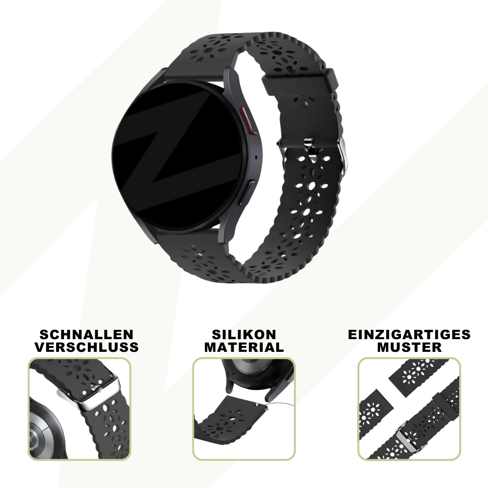 Bandz Coros Pace 2 siliconen band met bloemenpatroon (zwart)