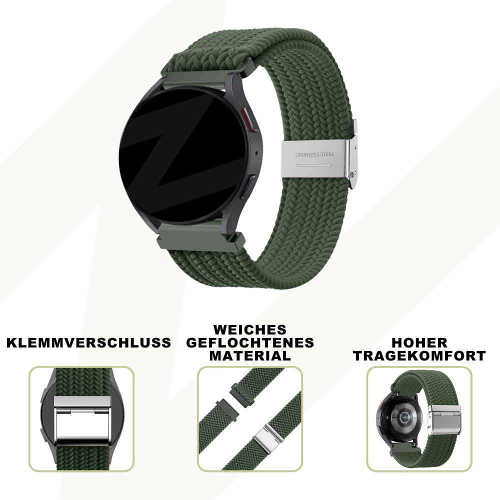 Bandz Coros Apex 42mm gevlochten nylon band (olijfgroen)