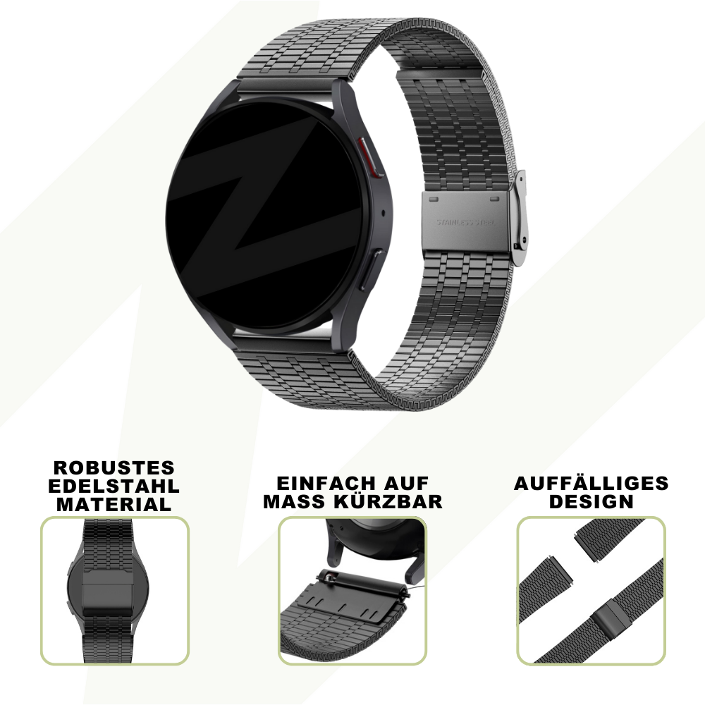 Bandz Coros Apex 42mm verstelbare stalen band (zwart)